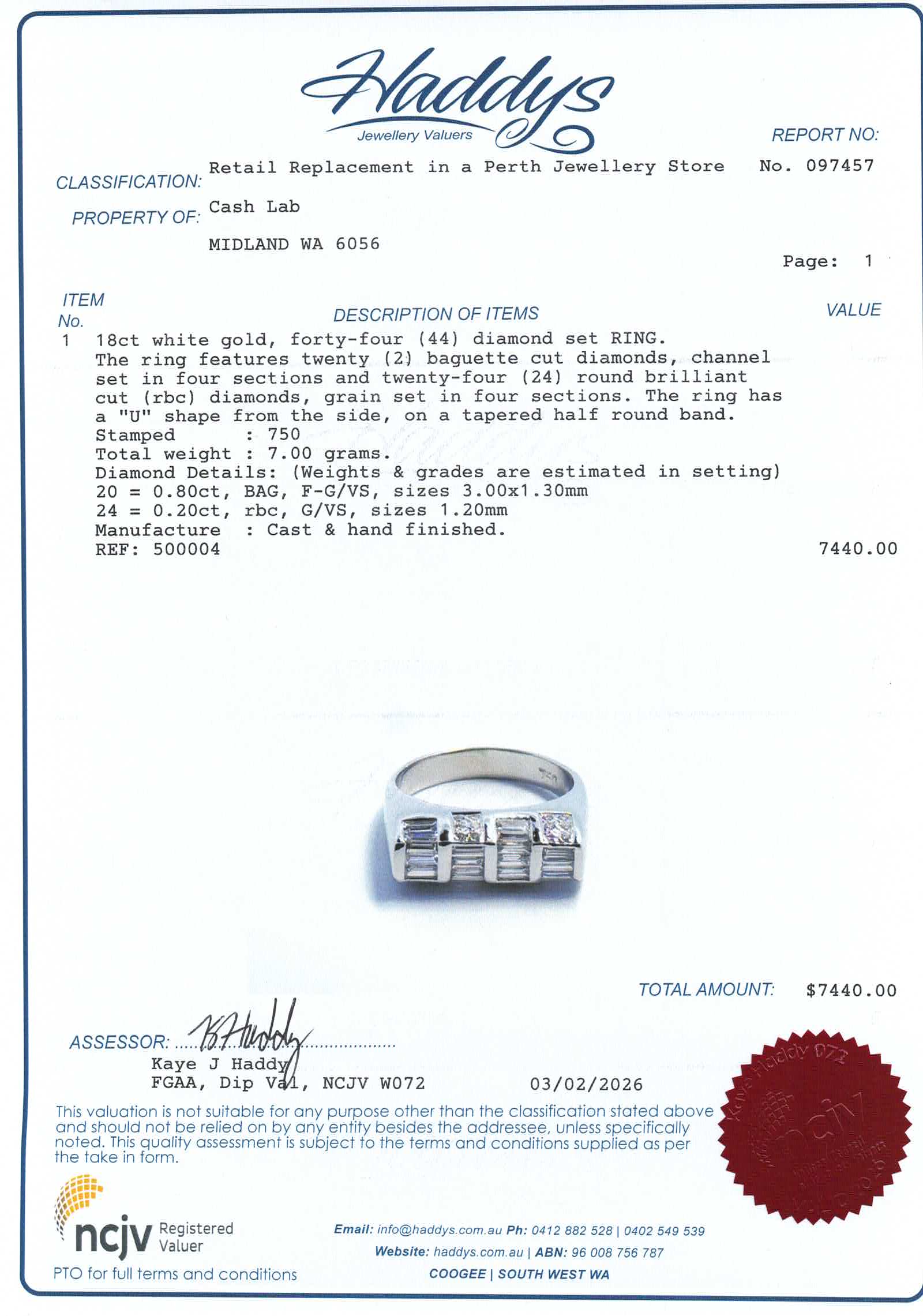 Mens 18ct White Gold Diamond Ring (Size N) - 500004