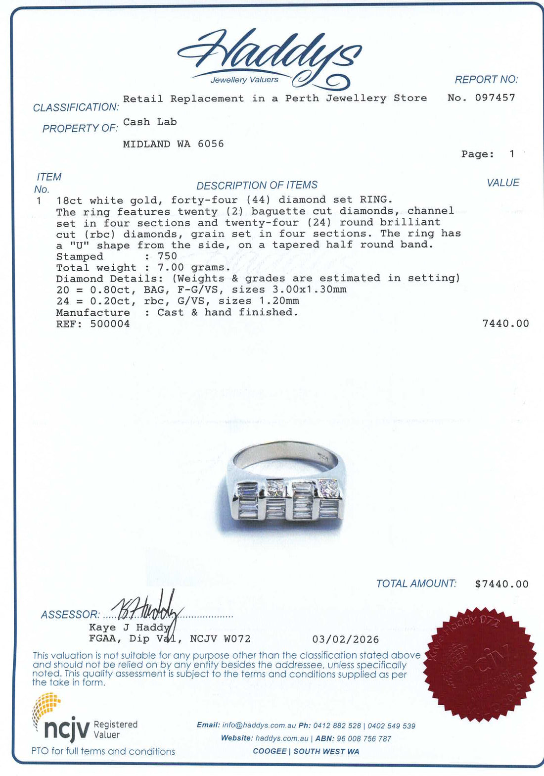 Mens 18ct White Gold Diamond Ring (Size N) - 500004