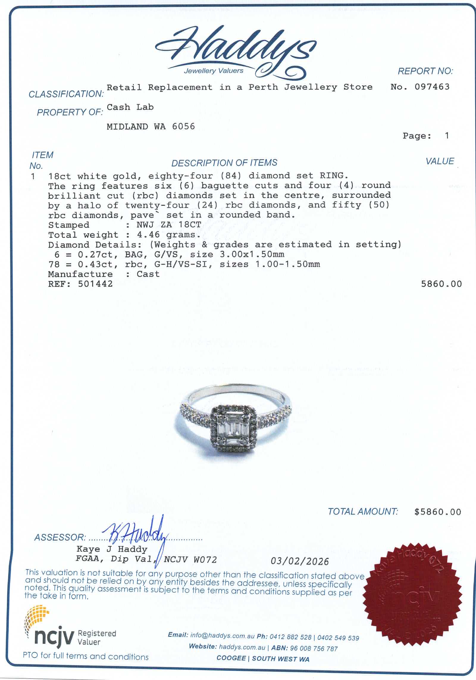 Unisex 18ct White Gold Diamond Dress Ring (Size S 1/2) - 501442