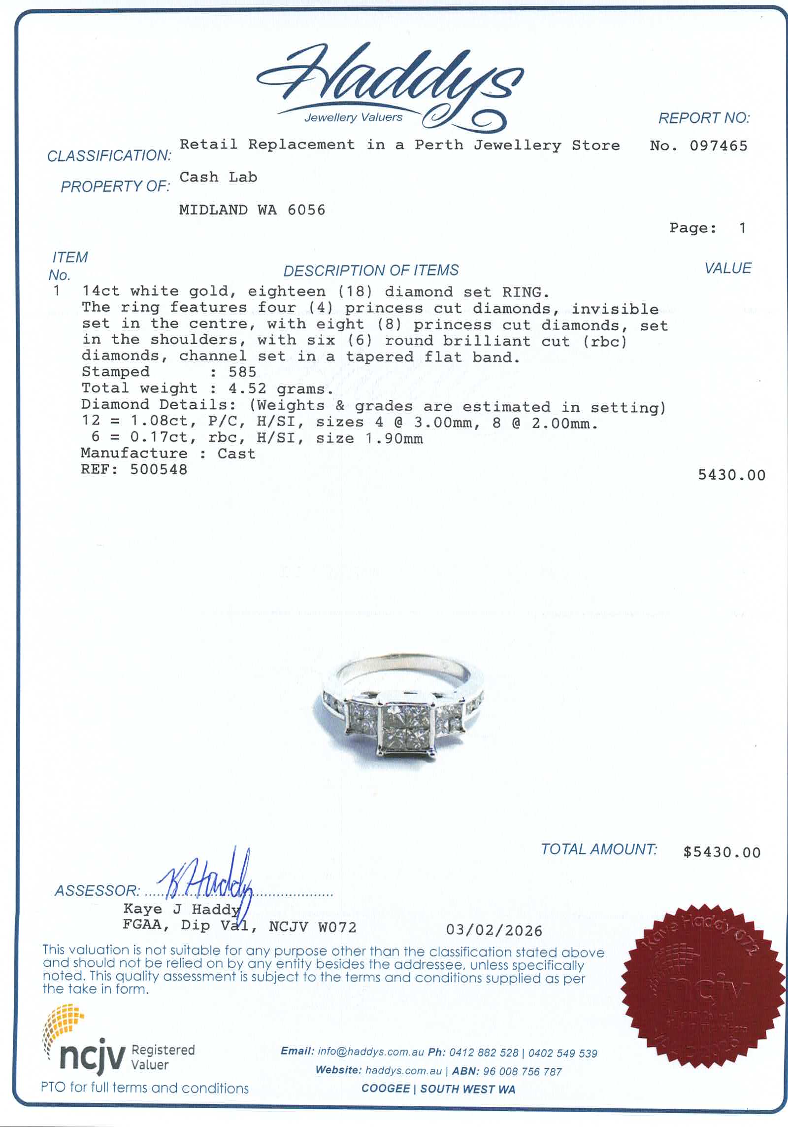 Ladies 14ct White Gold Diamond Ring (Size M) - 500548