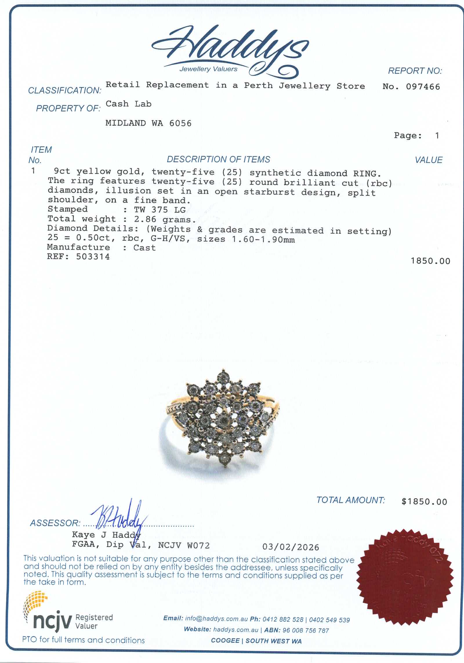 9ct Yellow Gold Synthetic Diamond Starburst Ring (Size S 1/2) - 503314