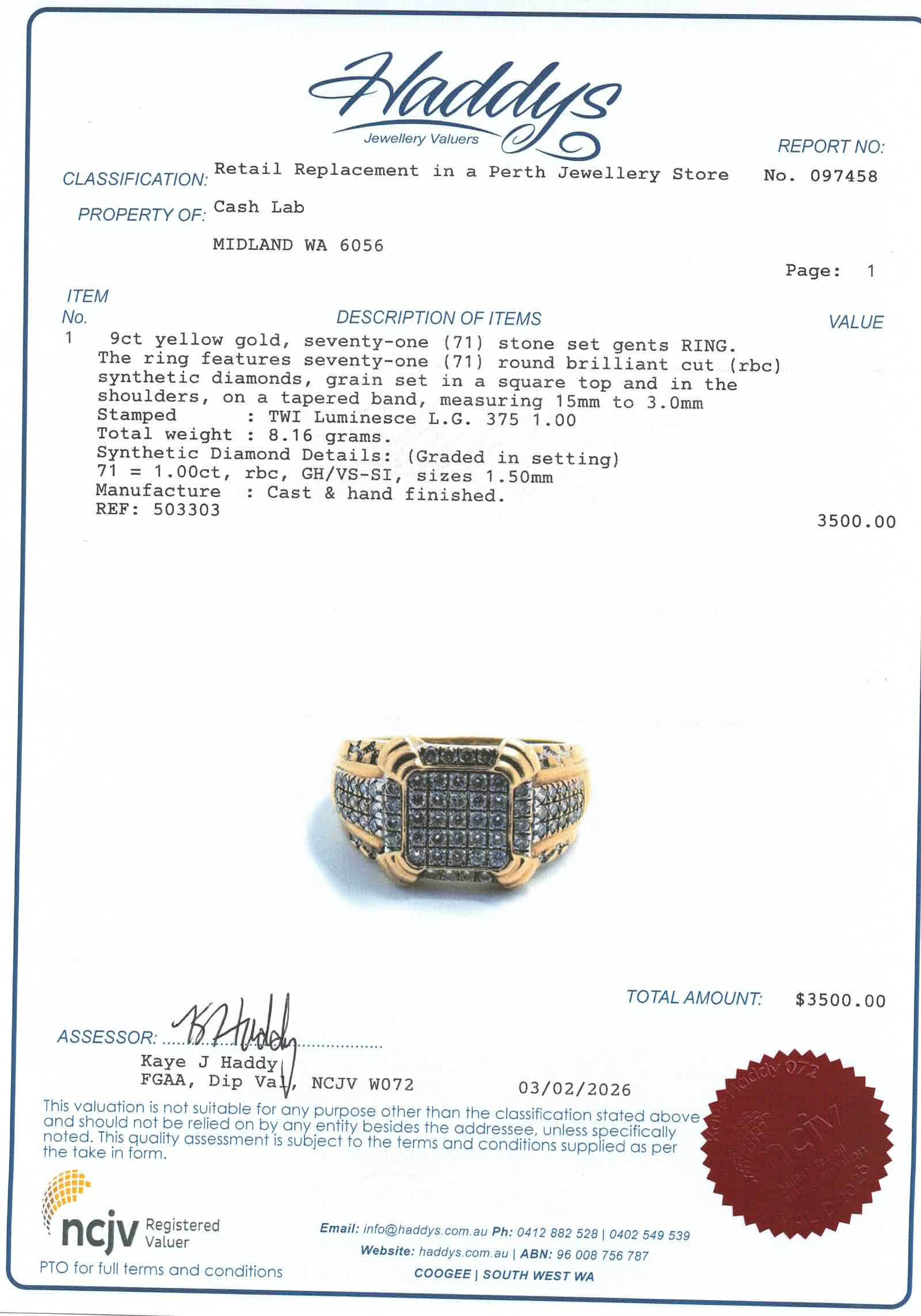Men's 9ct Yellow Gold 71 Diamond Ring (Size W 1/2) - 503303
