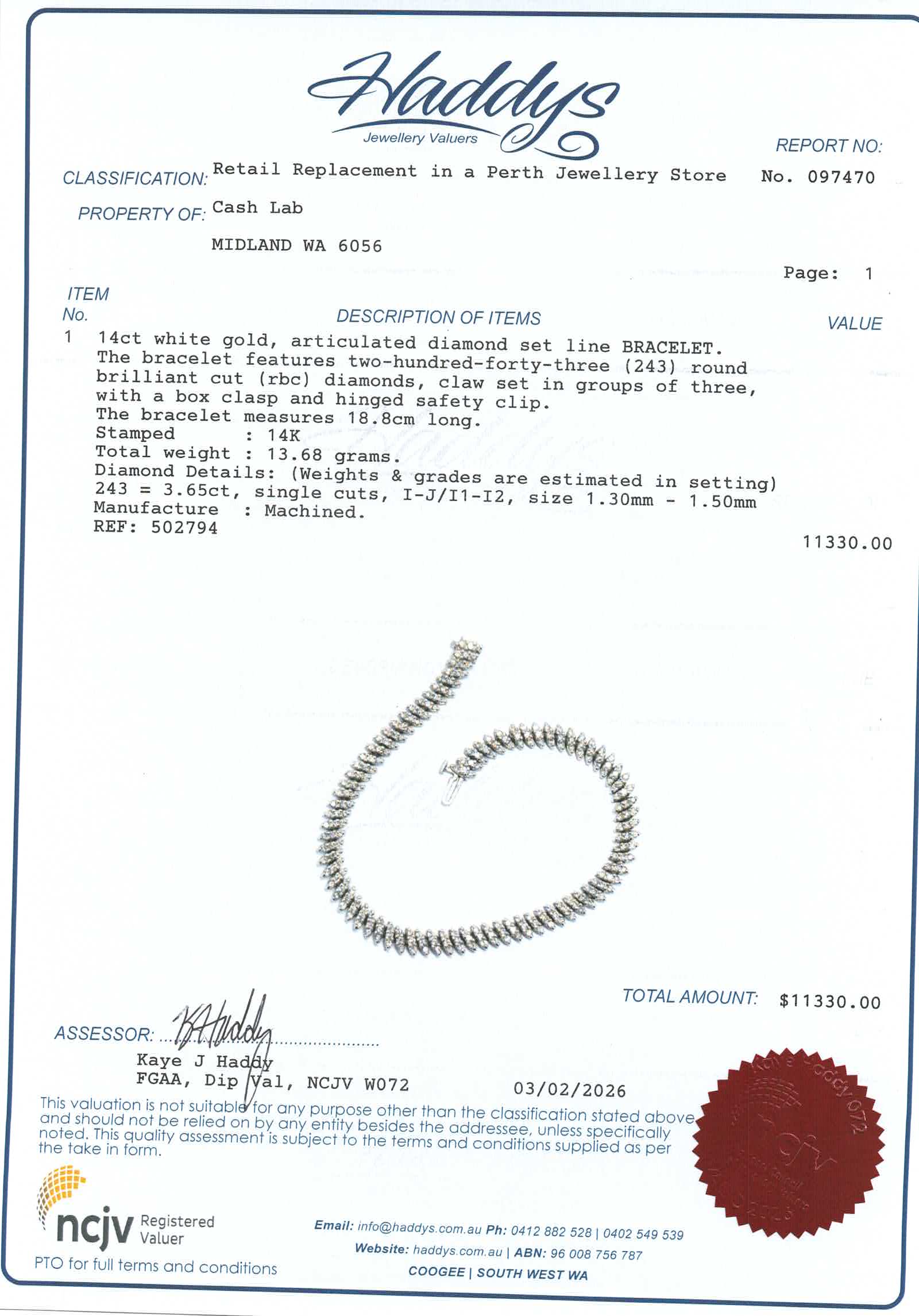 14ct White Gold 243 Diamond Tennis Bracelet (19cm) - 502794