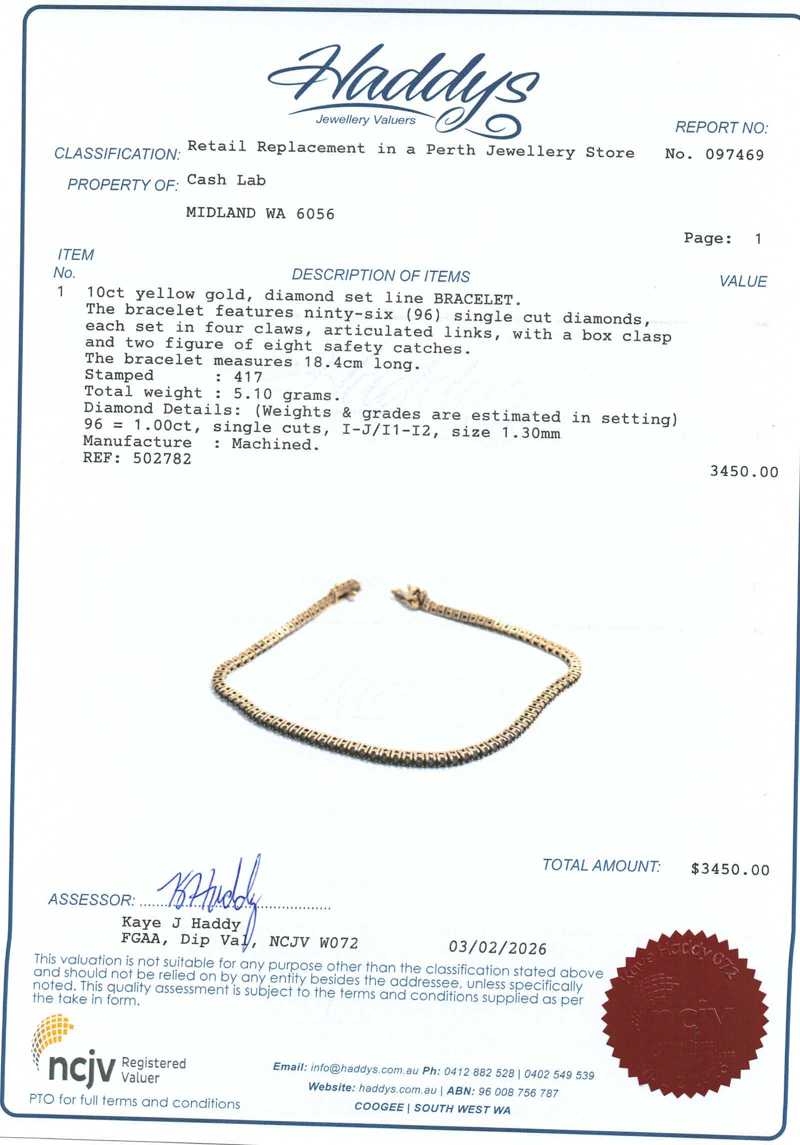 10ct Yellow Gold & Diamond Tennis Bracelet (19cm) - 502782