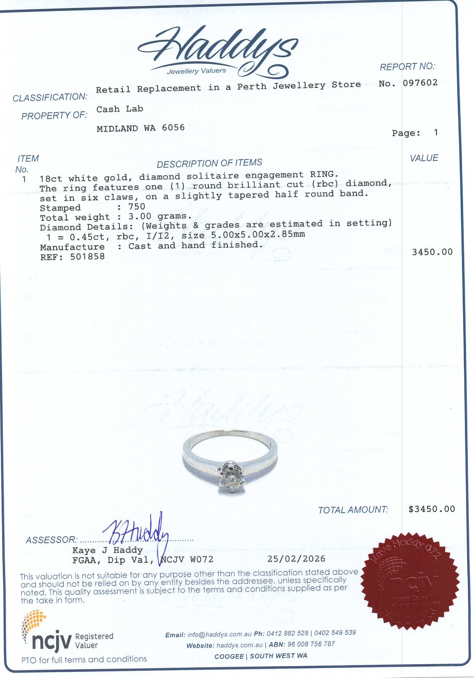 18ct White Gold Solitaire Diamond (Size N 1/2) - 501858