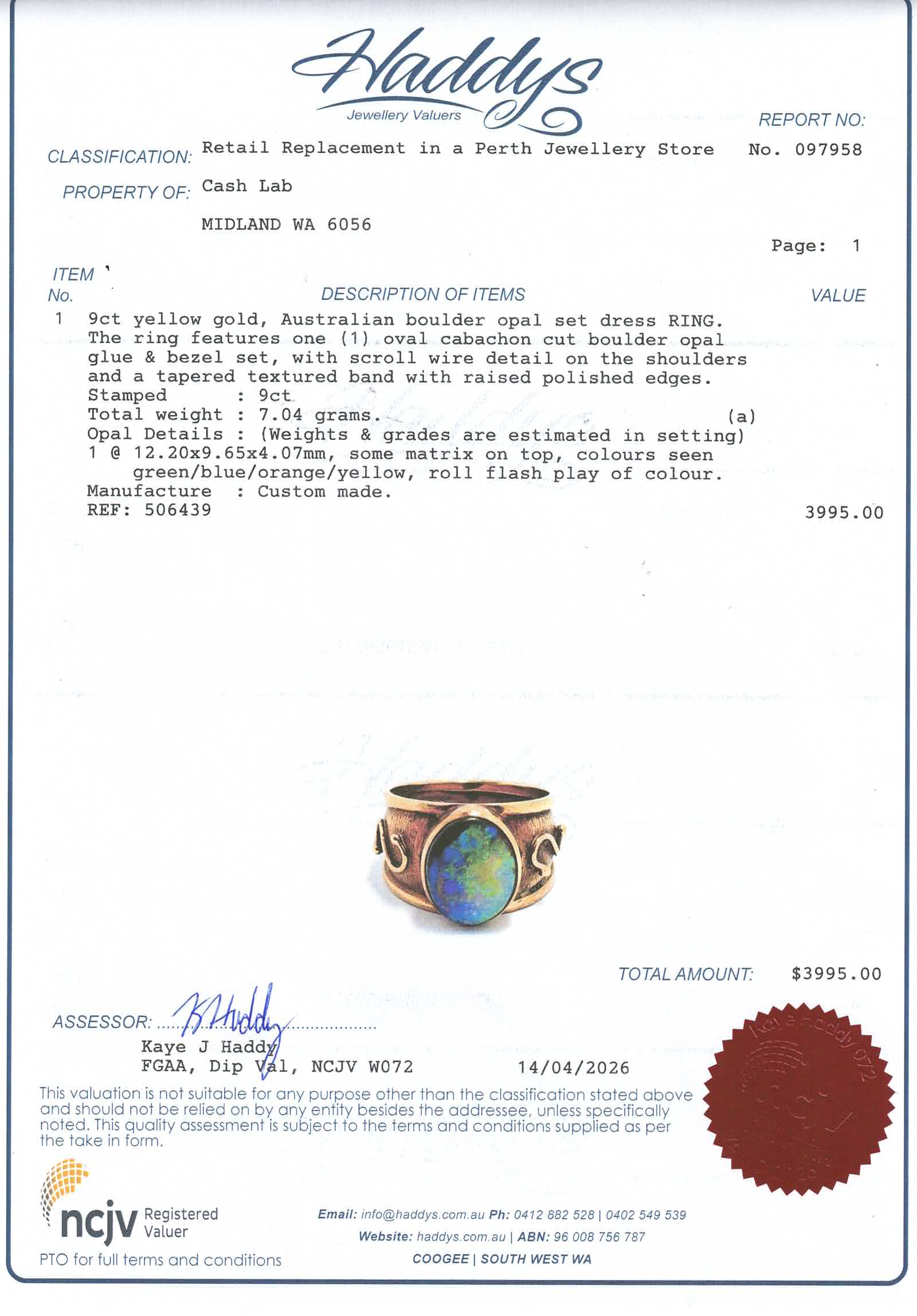 9CT Yellow Gold Australian Boulder Opal Ring (Size: N) - 506439