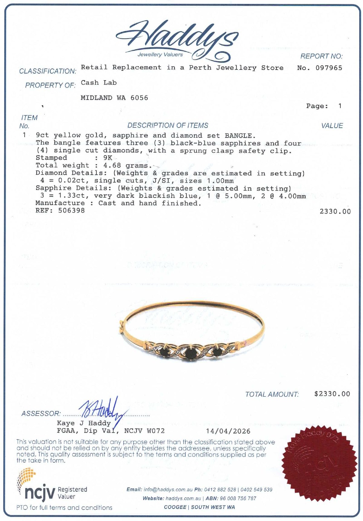 9ct Yellow Gold Sapphire & Diamond Bangle - 506398