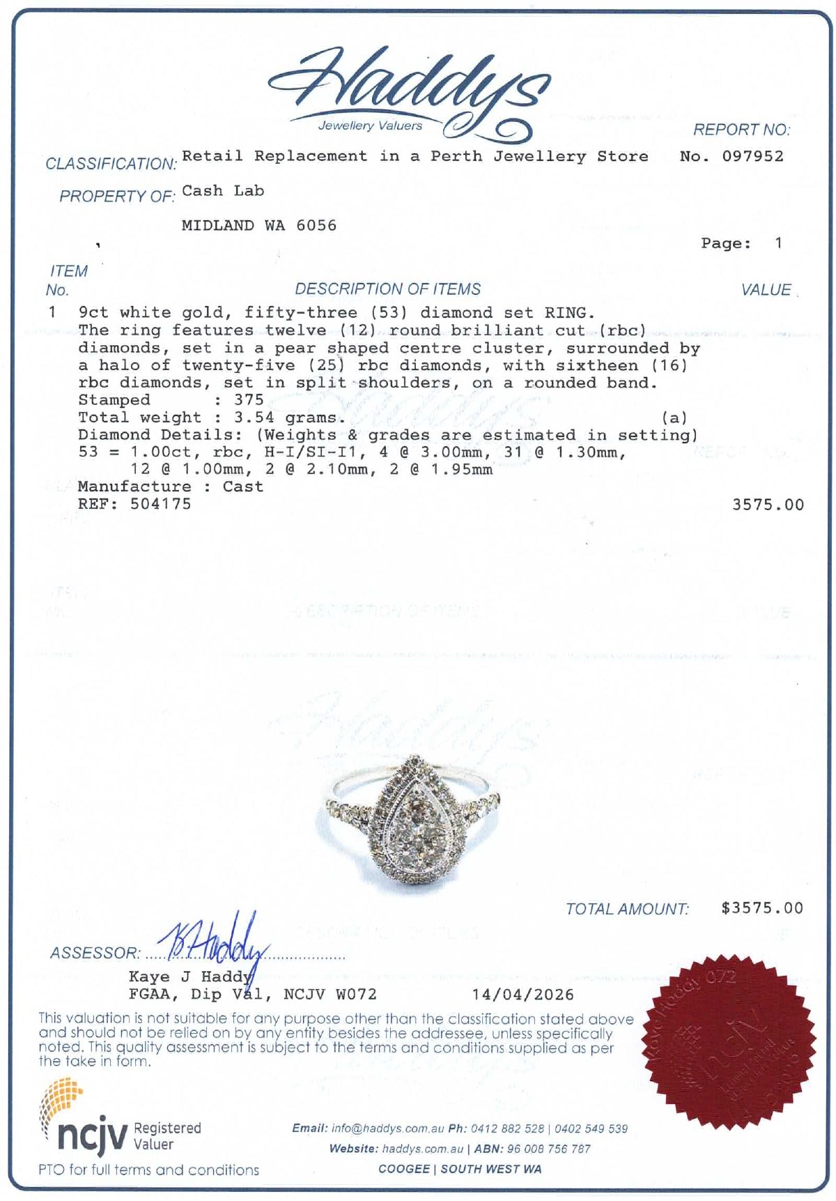 9ct White Gold Pear Cluster Diamond Ring (Size O) - 504175