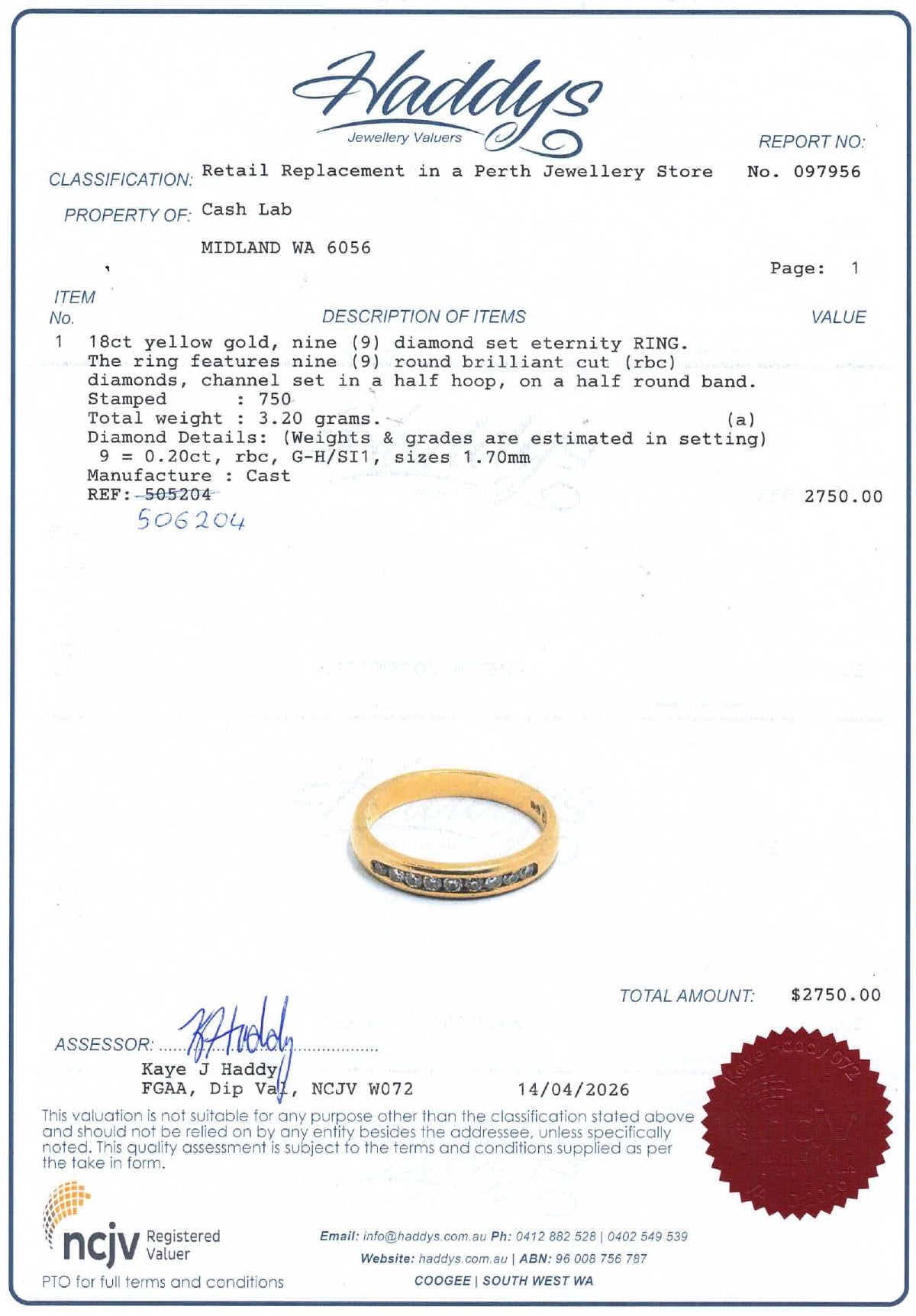 Unisex 18ct Yellow Gold & Diamond Eternity Ring (Size M1/2) - 506204