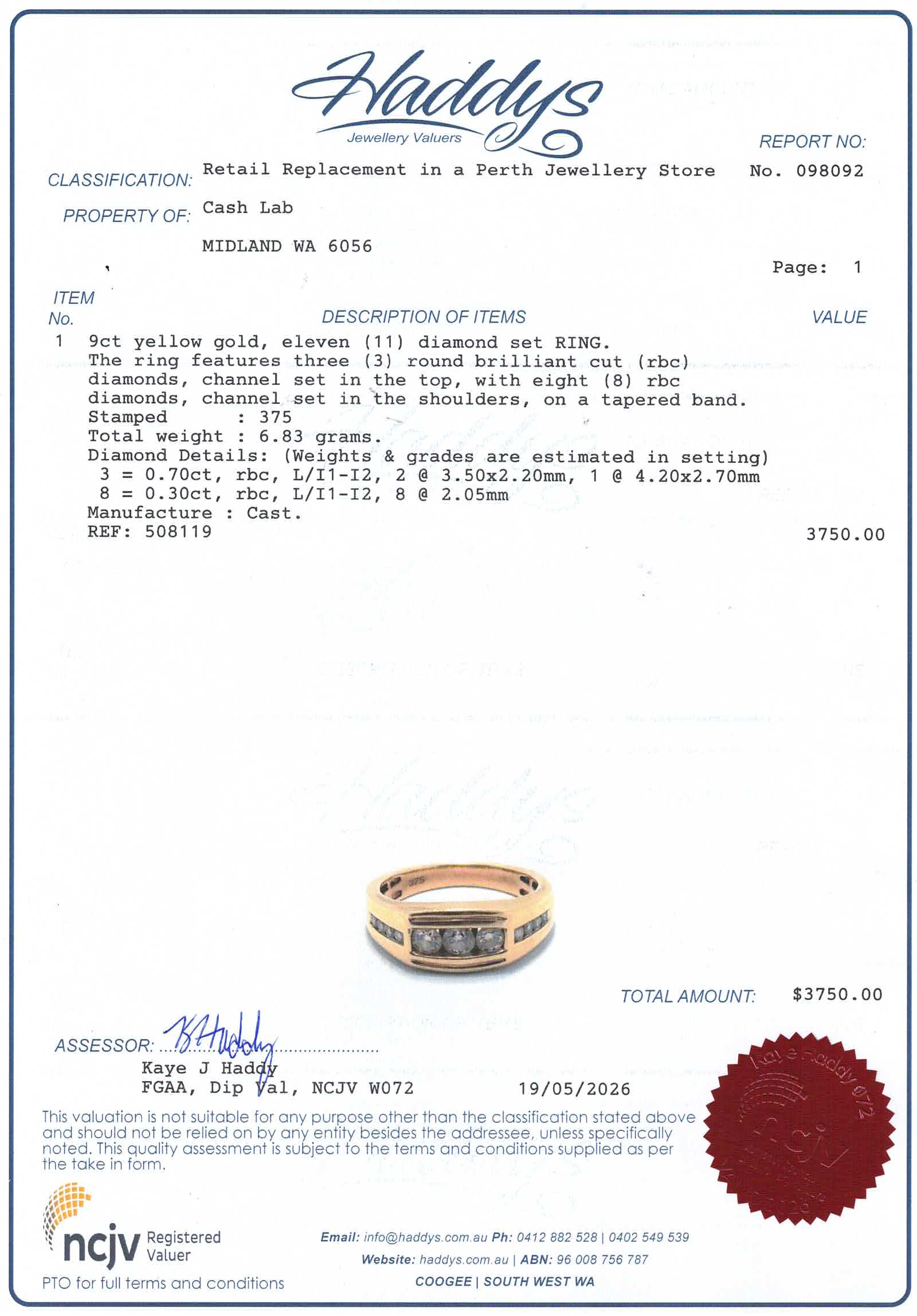 Mens 9ct Yellow Gold & Diamond Ring (Size U 1/2) - 508119