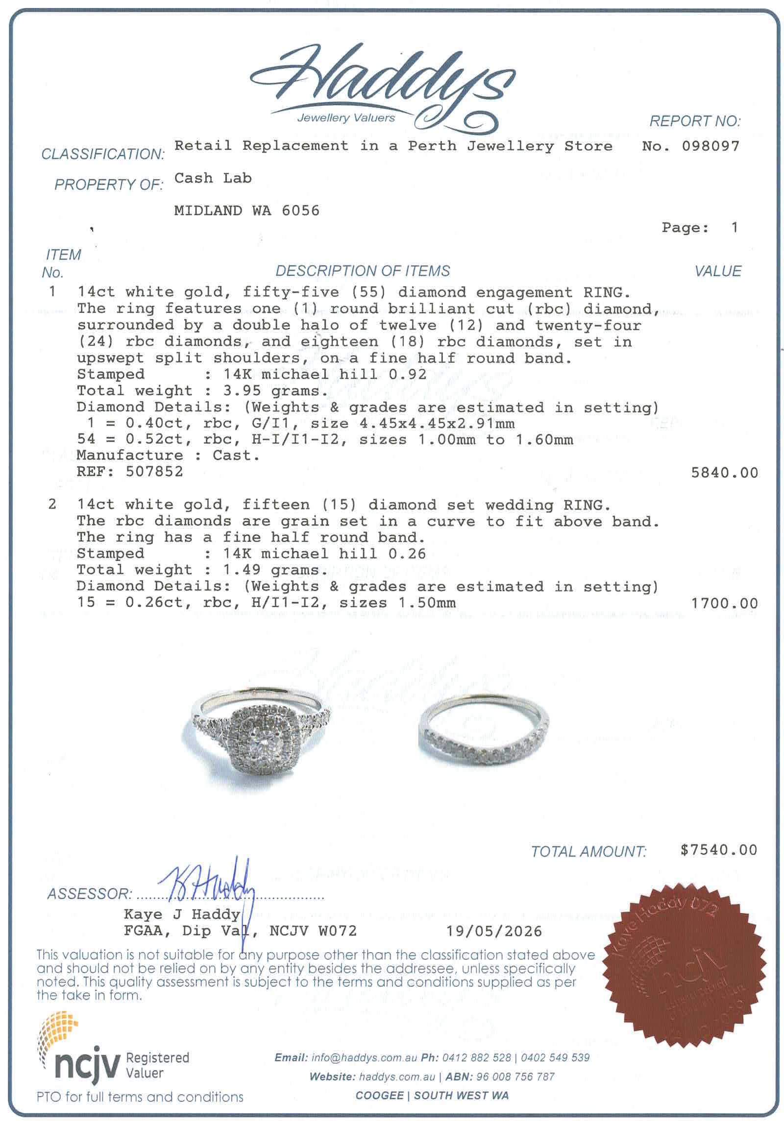 Ladies 14ct White Gold Diamond Engangement Ring Set (Size L 1/2) - 507852