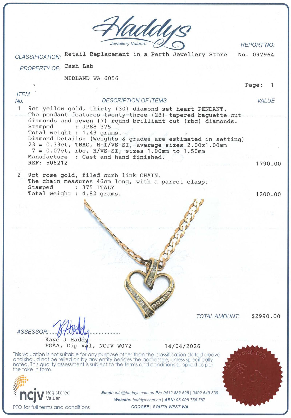 9ct Rose Gold Necklace with 9ct Heart Pendant (47cm) - 506212