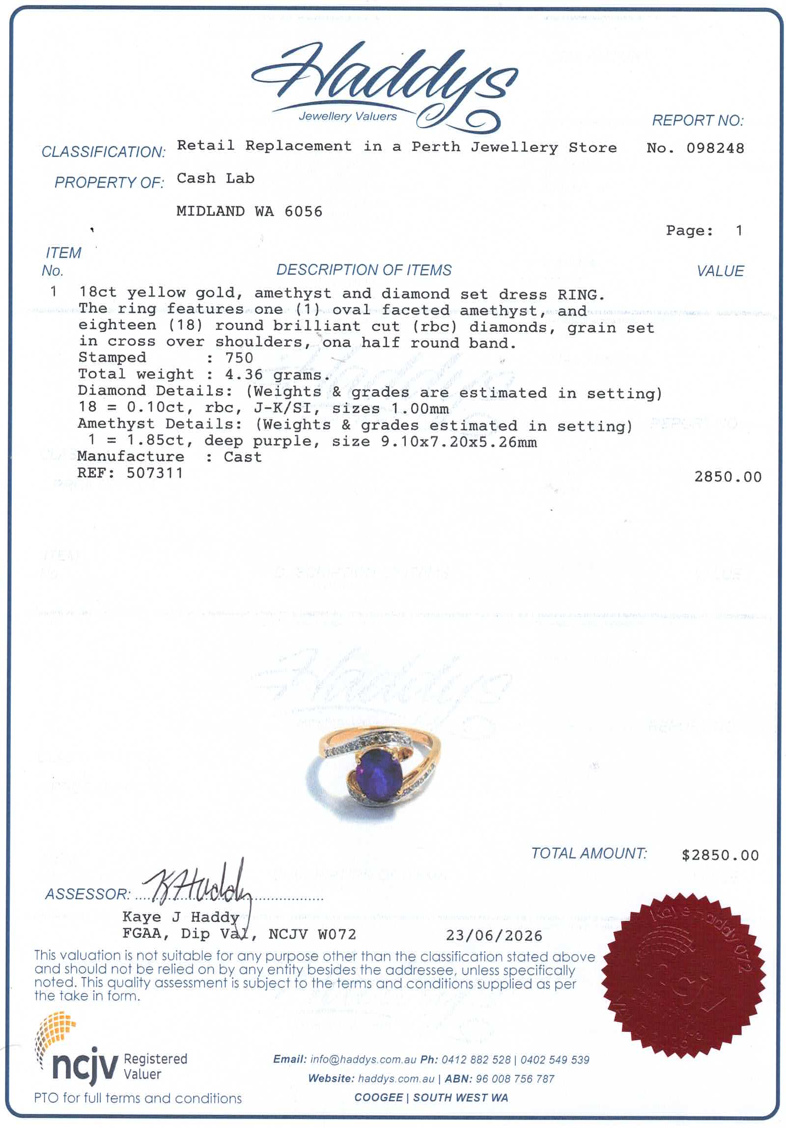 Ladies 18ct Yellow & White Gold Amethyst & Diamond Ring (Size N) - 507311
