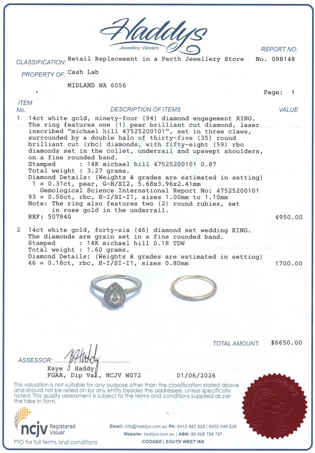 Ladies 14ct White Gold Diamond Engagement Ring Set (Size N) - 507840