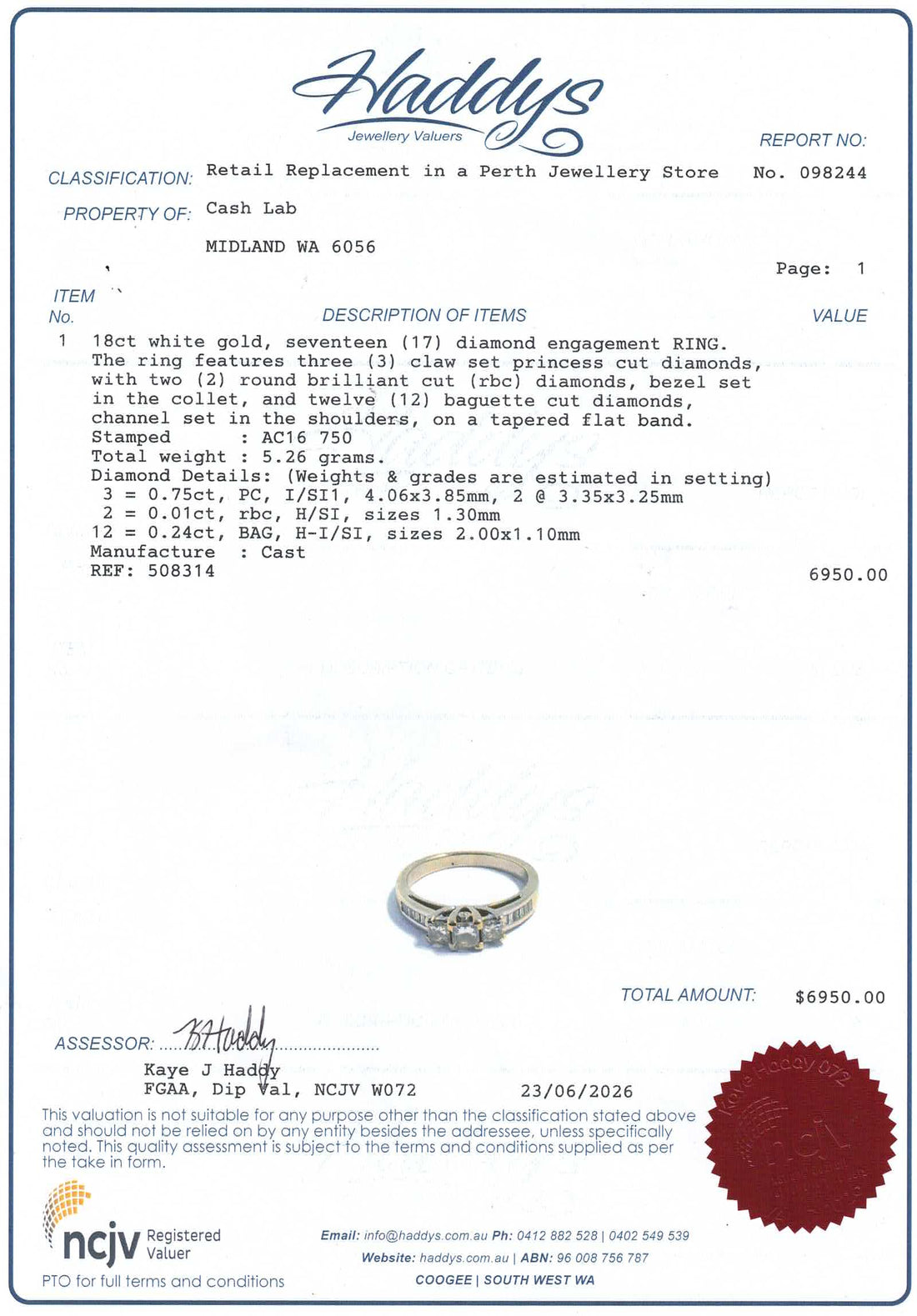 Unisex 18ct White Gold 17 Diamond Engagement Ring (Size N) - 508314