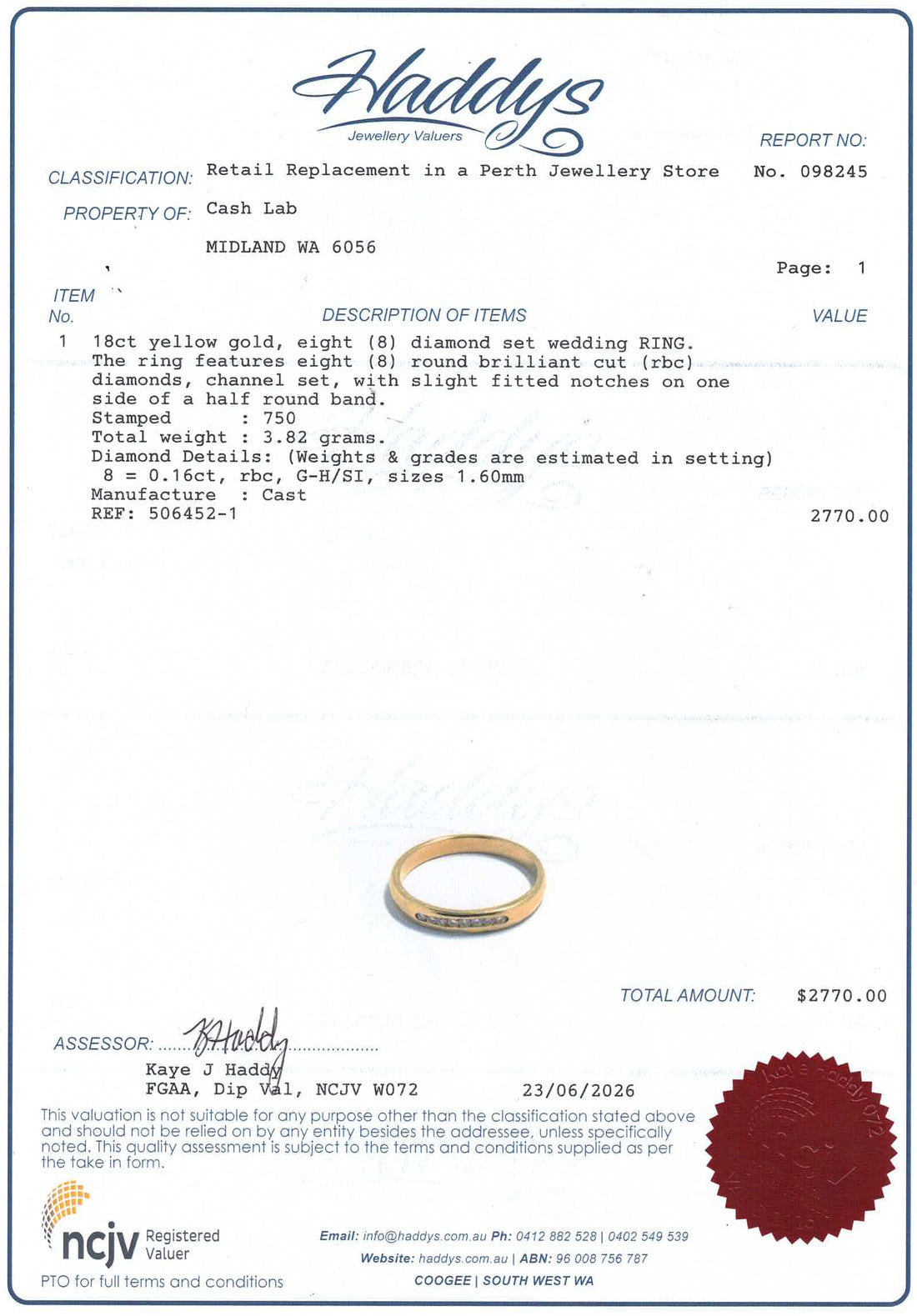 Unisex 18ct Yellow Gold 8 Straight Set Diamond Wedding Ring (Size S, 3.82g) - 506452-1