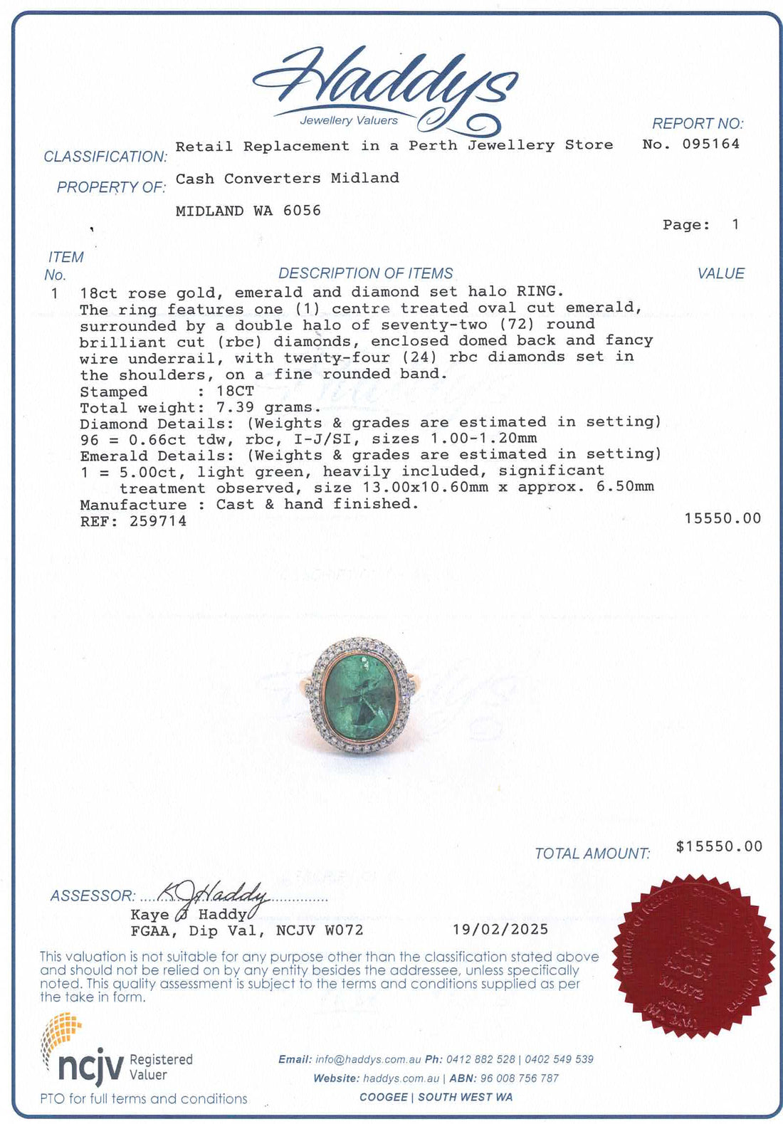Unisex 18ct Rose Gold Emerald & Diamond Dress Ring (Size N 1/2) - 259714