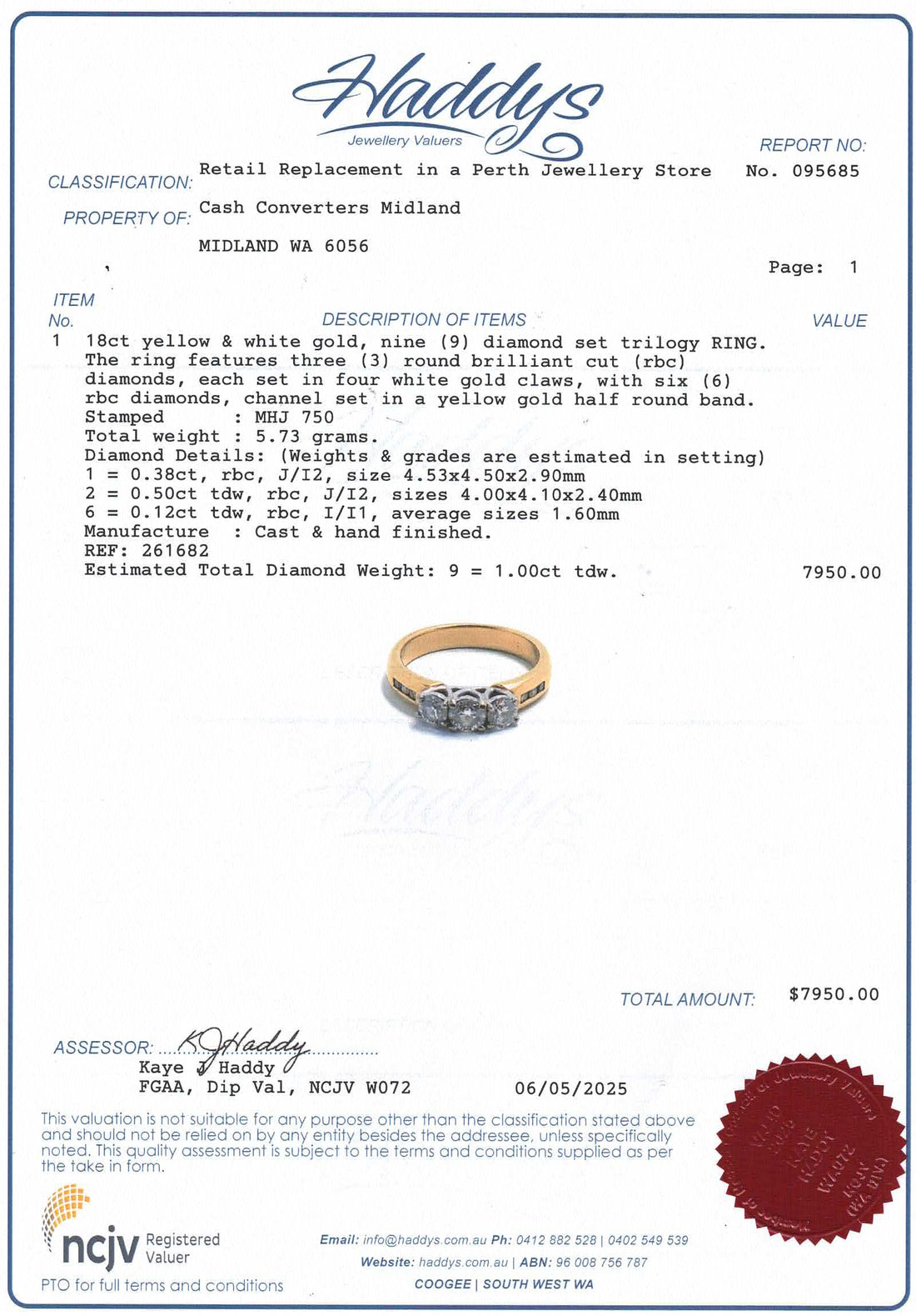 Unisex 18ct Yellow & White Gold Diamond Trilogy Ring (Size N) - 261682