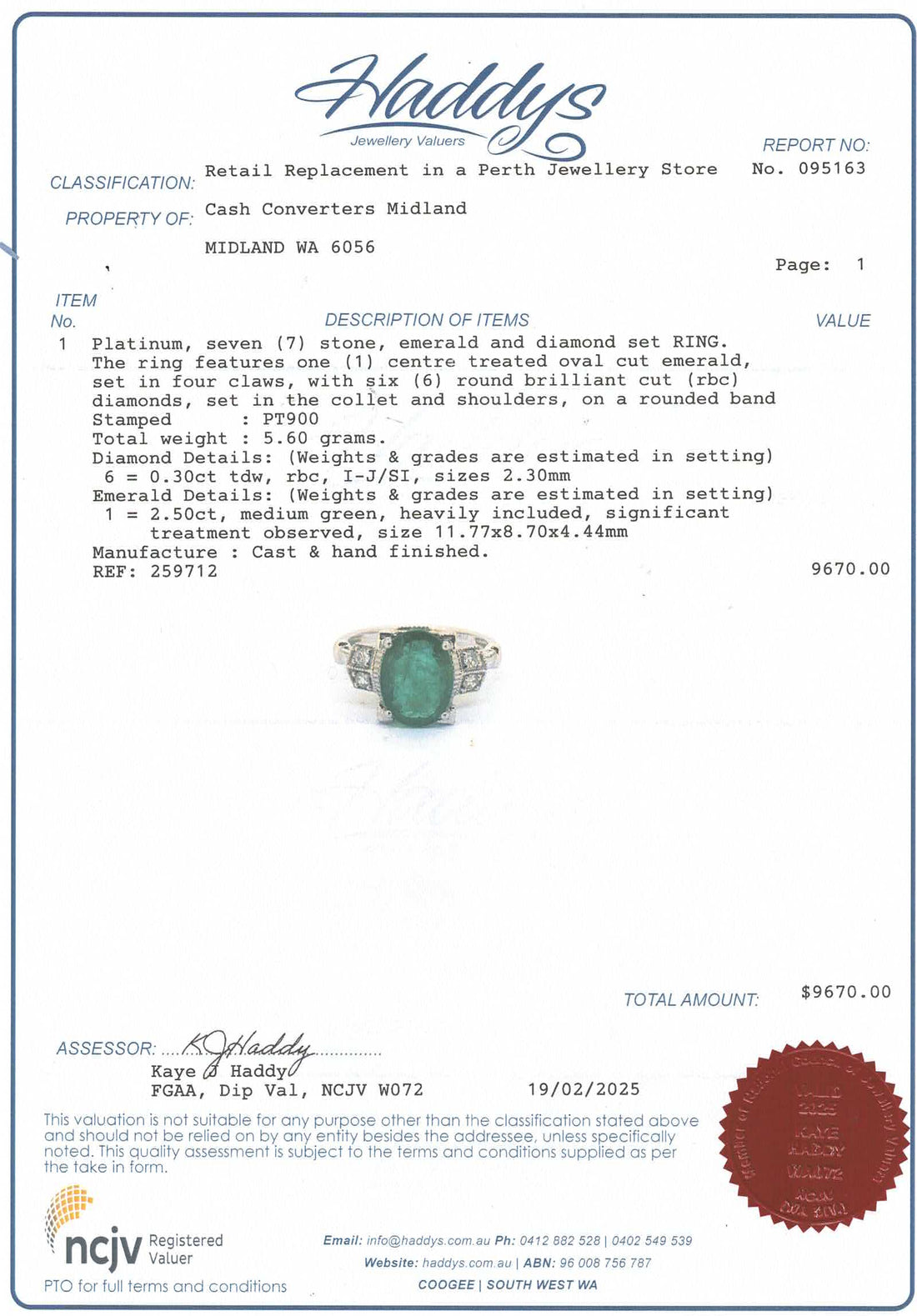 Unisex PT900 Platinum Emerald & Diamond Dress Ring (Size N, 5.6g) - 259712