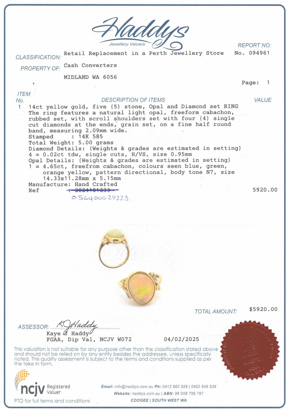 Unisex 14ct Yellow Gold Opal & Diamond Ring (Size P, 5.00g) - 29223