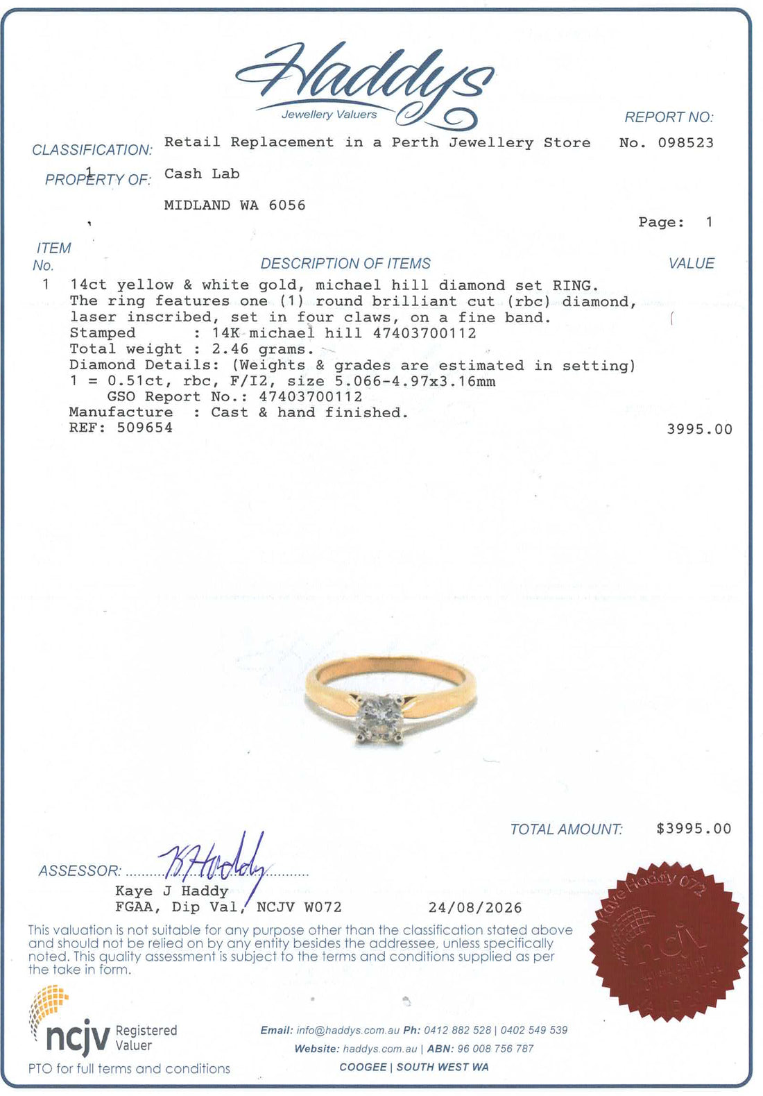 Unisex 14ct Yellow & White Gold Solitaire Diamond Ring (Size L) - 509654