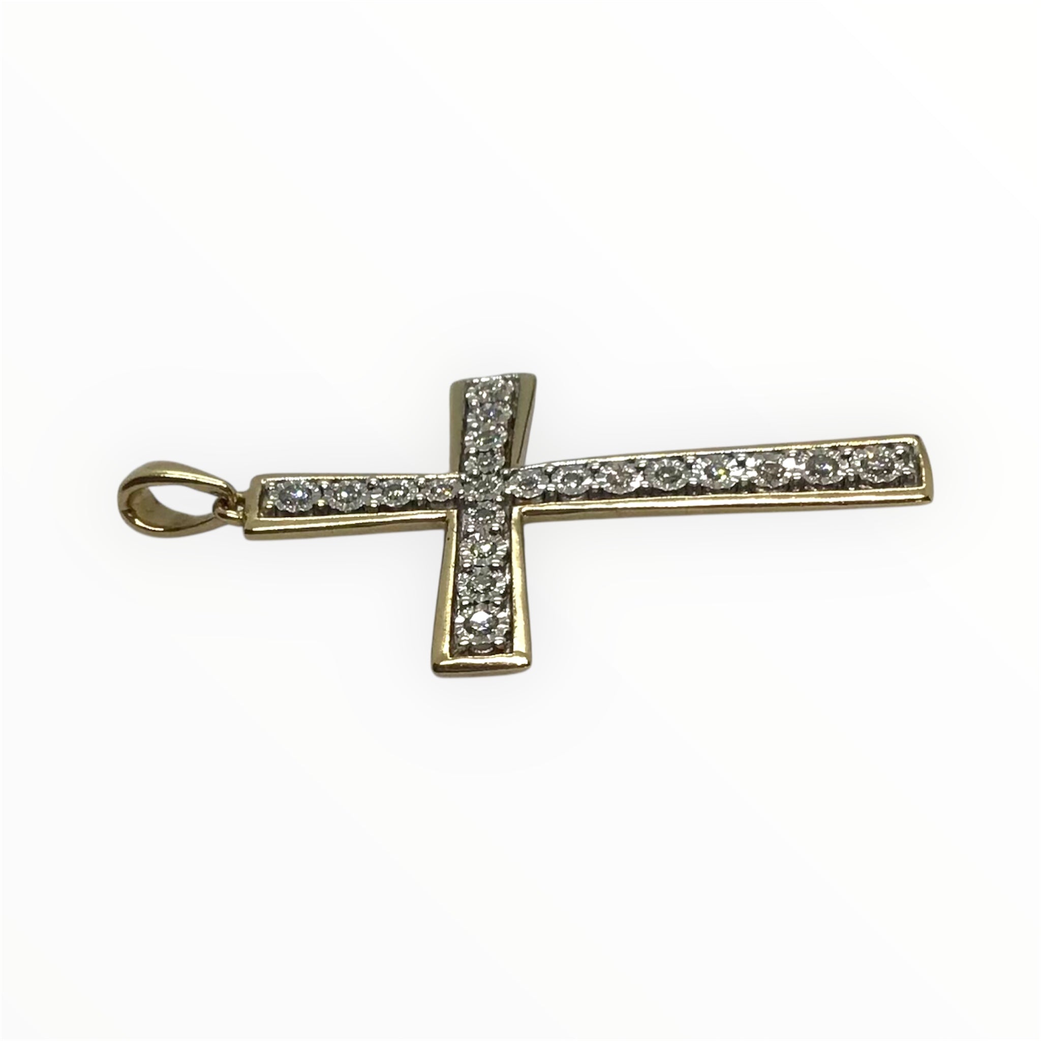 Unisex 9ct Gold Diamond Cross Pendant (Length 4cm) Ref#512341