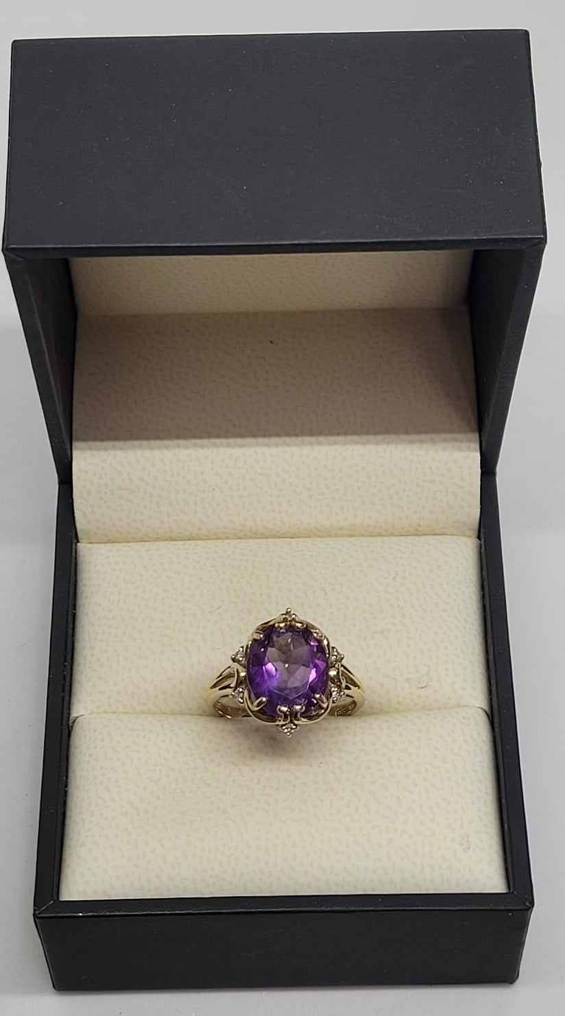 Ladies 9ct Gold Coloured Stone with Diamonds Ring (Size O) Ref#513314