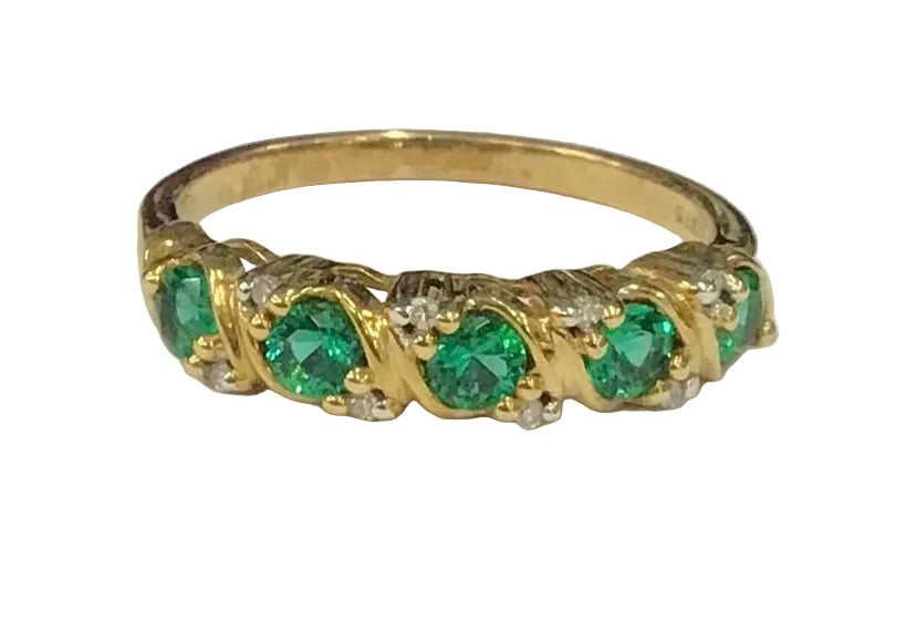 Ladies 9ct Gold Emerald & Diamond Ring (Size O) Ref#513313