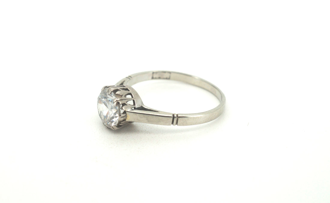 Unisex 18ct White Gold Solitaire Set Ring (Size P) - 502680