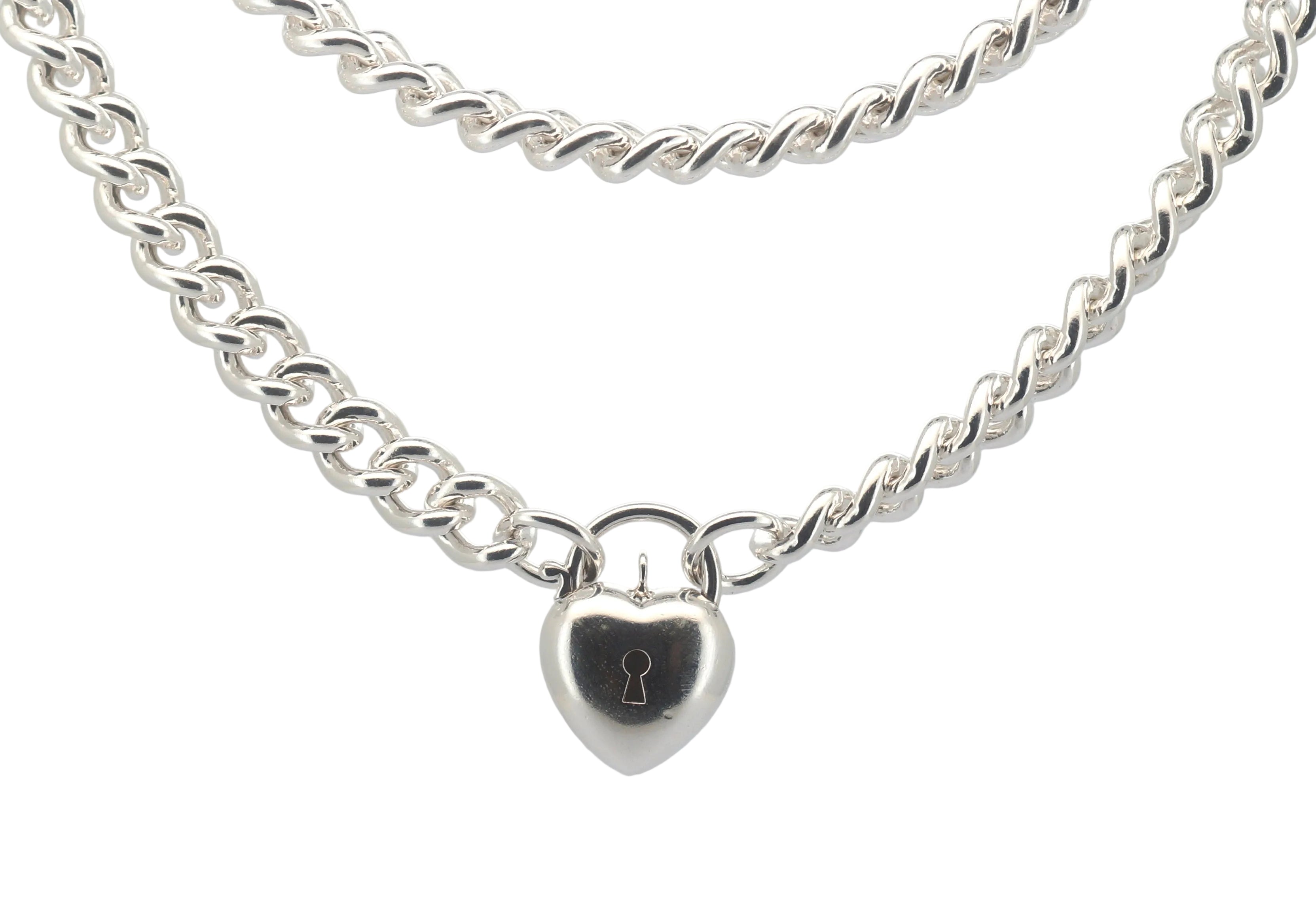 925 Silver Curb Link Necklace with Heart Clasp (47cm) - 506349