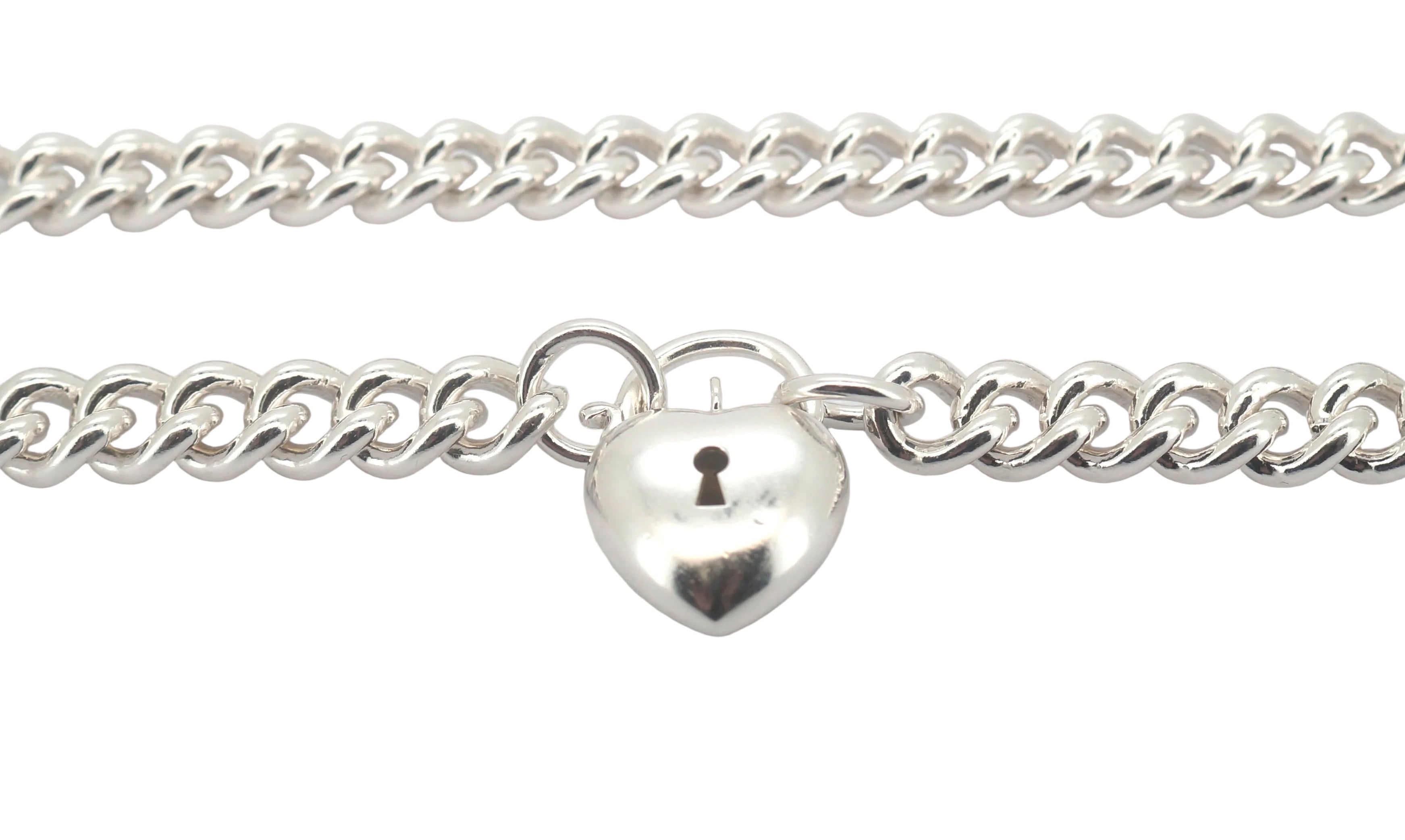 925 Silver Curb Link Necklace with Heart Clasp (47cm) - 506349