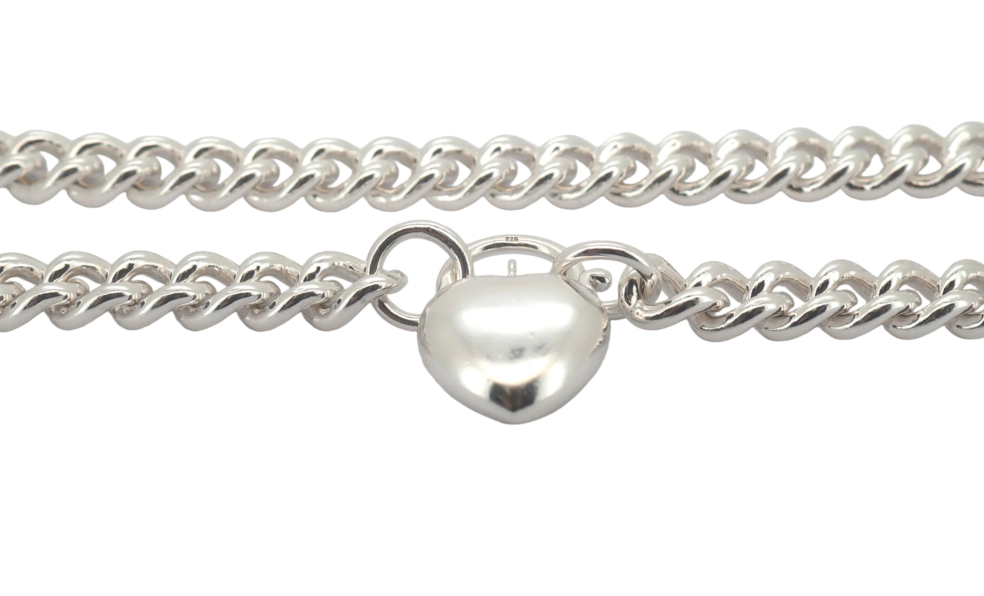 925 Silver Curb Link Necklace with Heart Clasp (47cm) - 506349