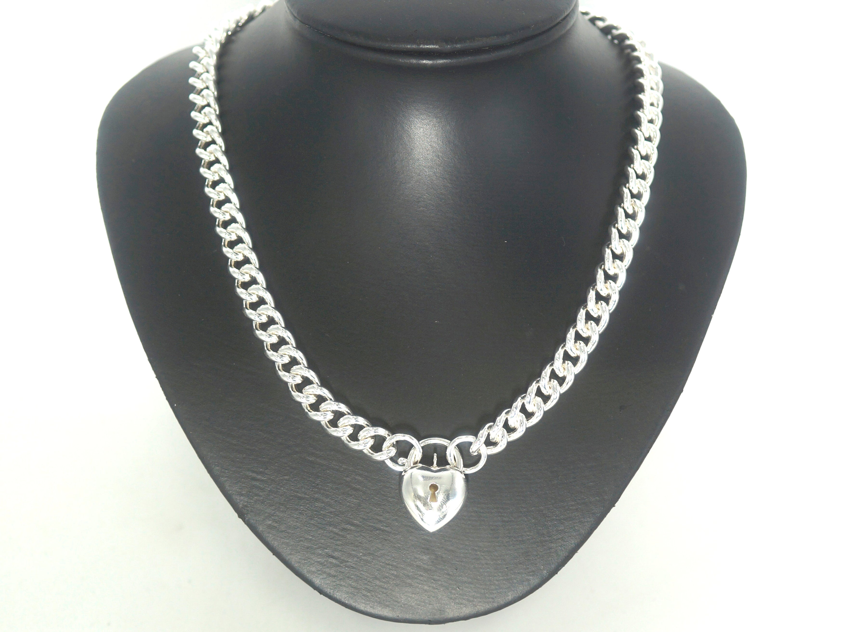 925 Silver Curb Link Necklace with Heart Clasp (47cm) - 506349