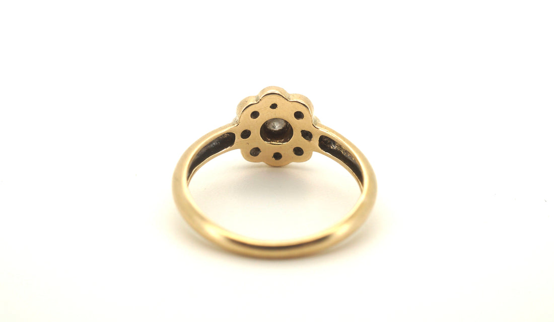 Unisex 9ct Yellow Gold Flower Pattern Ring (Size P) - 503008