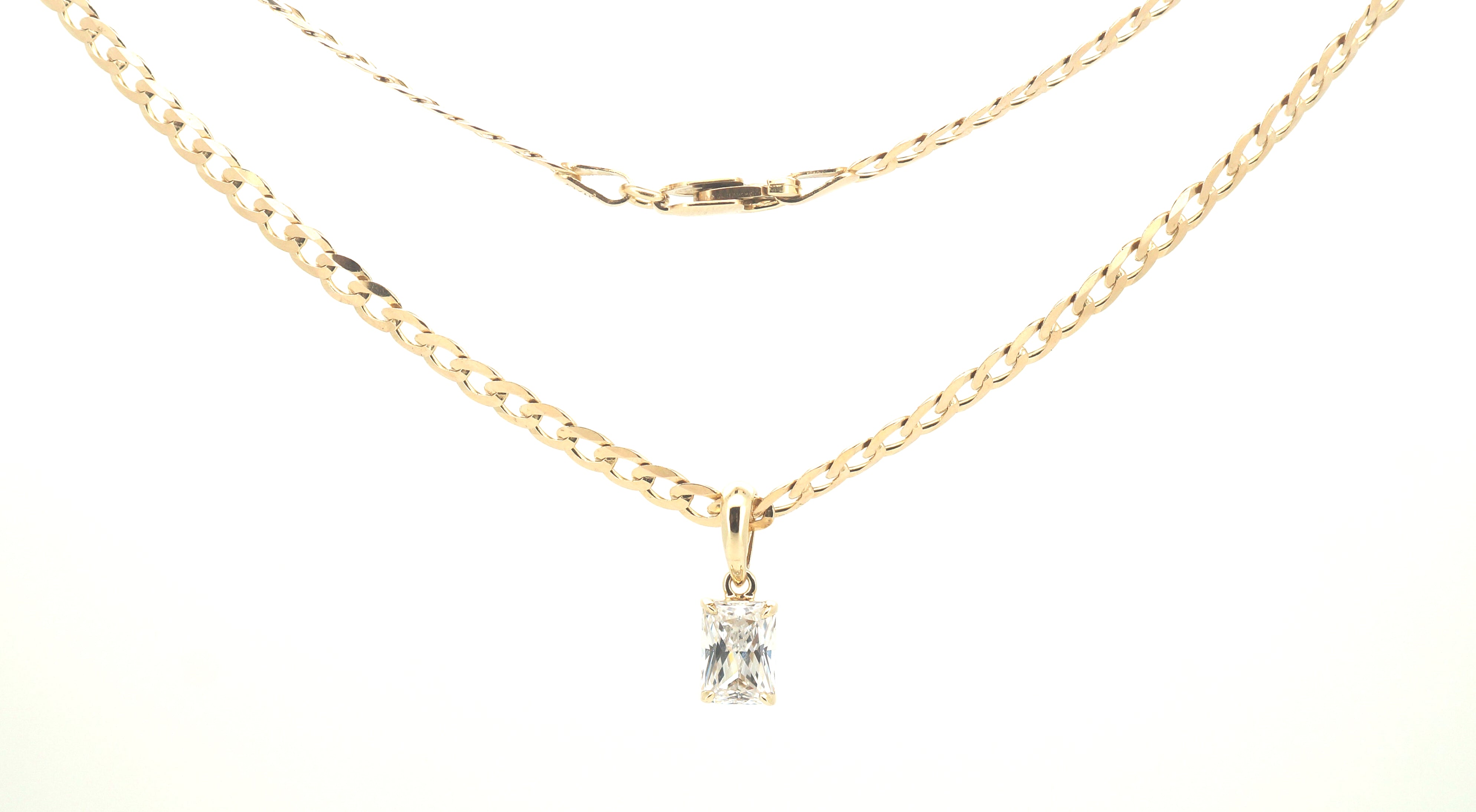 9ct Yellow Gold Curb Link Necklace with Clear Stone Pendant - 503874