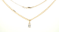 9ct Yellow Gold Curb Link Necklace with Clear Stone Pendant - 503874