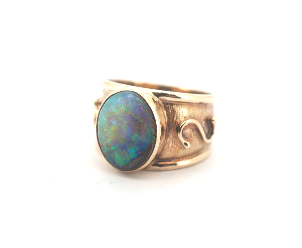 9CT Yellow Gold Australian Boulder Opal Ring (Size: N) - 506439