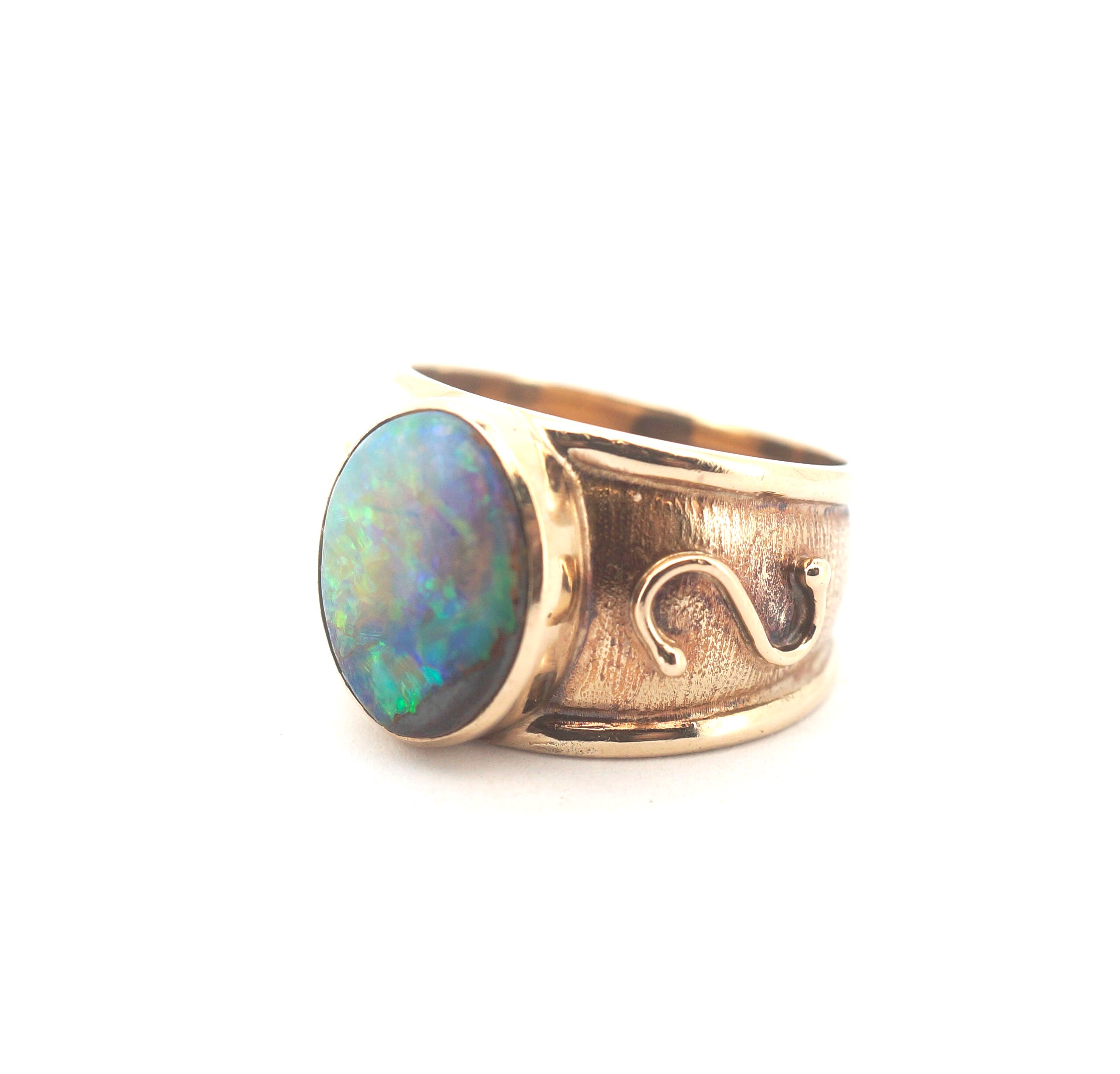 9CT Yellow Gold Australian Boulder Opal Ring (Size: N) - 506439