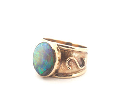 9CT Yellow Gold Australian Boulder Opal Ring (Size: N) - 506439
