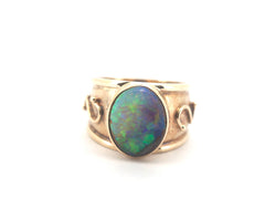 9CT Yellow Gold Australian Boulder Opal Ring (Size: N) - 506439