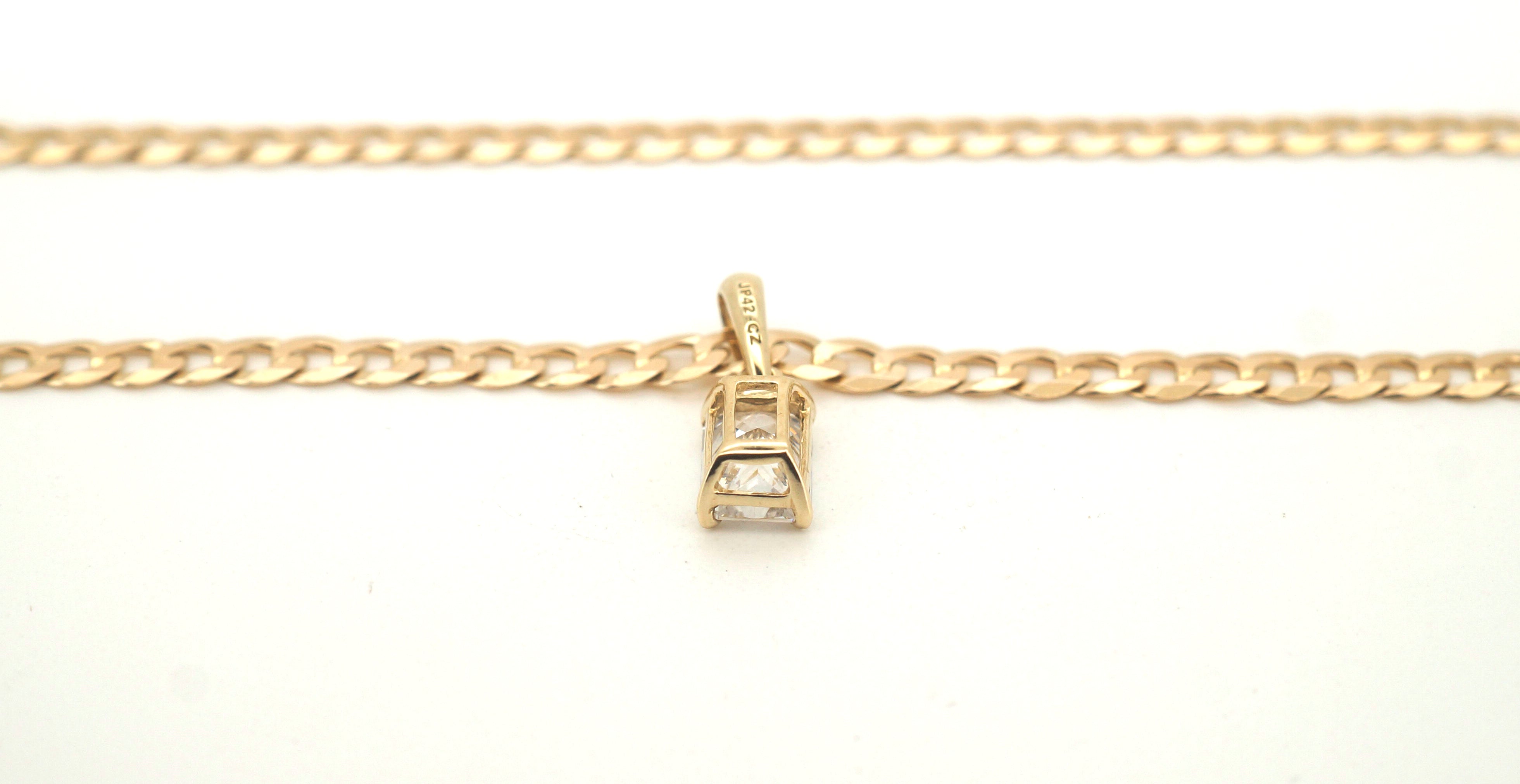 9ct Yellow Gold Curb Link Necklace with Clear Stone Pendant - 503874