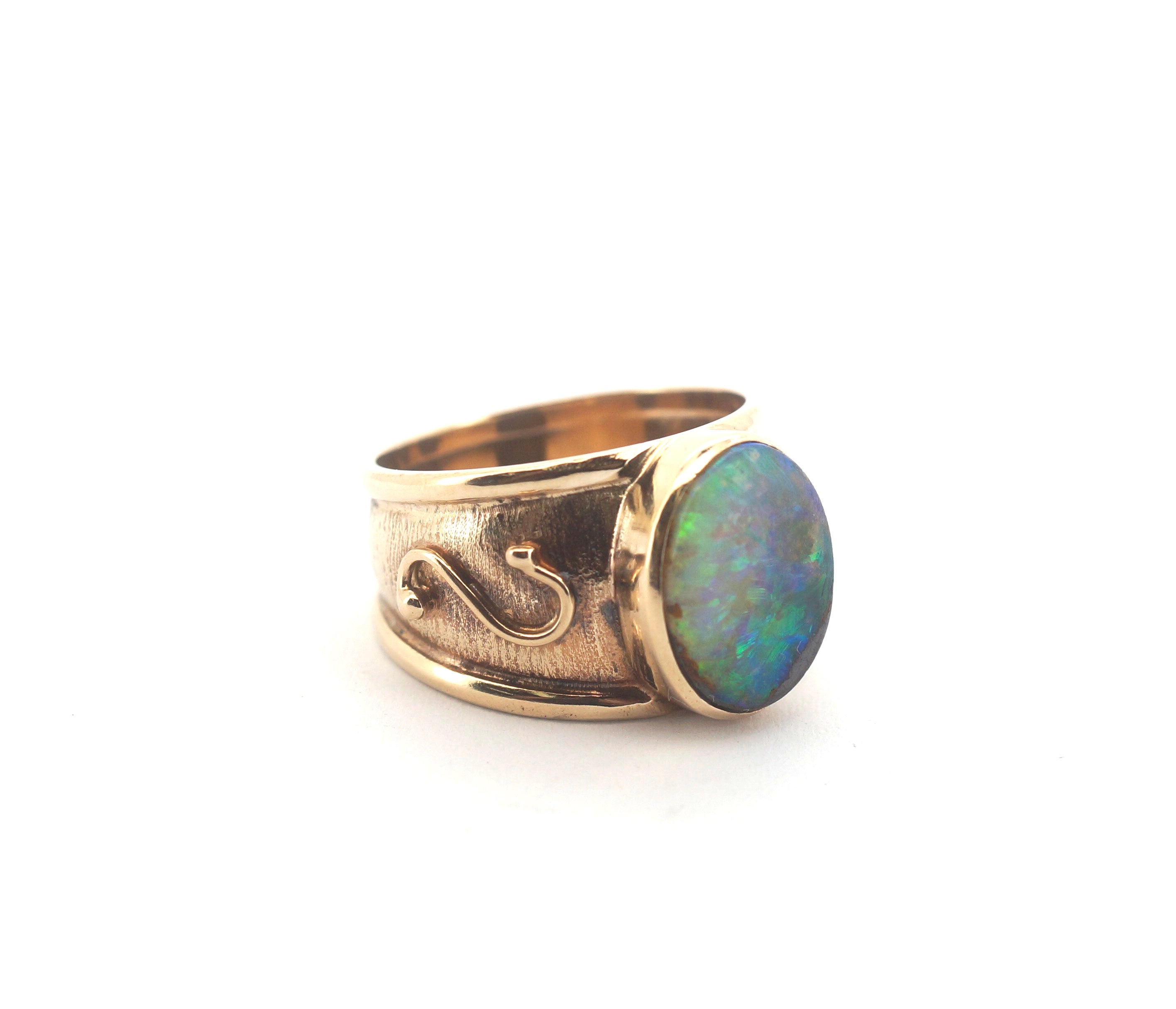 9CT Yellow Gold Australian Boulder Opal Ring (Size: N) - 506439