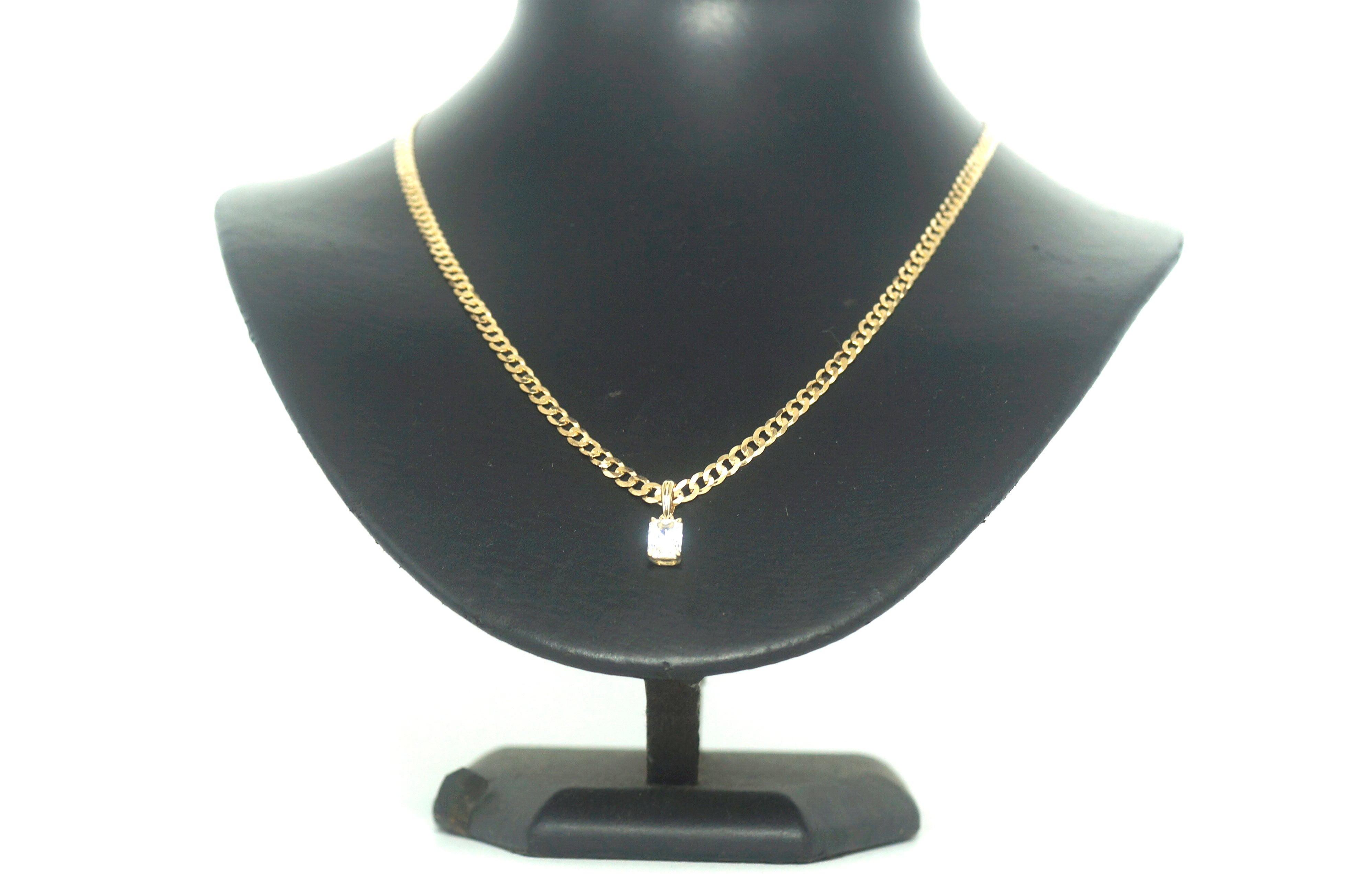 9ct Yellow Gold Curb Link Necklace with Clear Stone Pendant - 503874