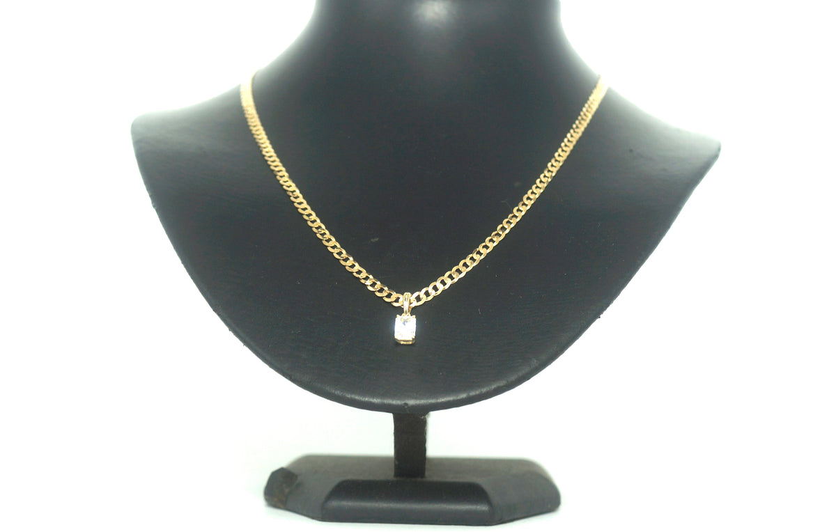 9ct Yellow Gold Curb Link Necklace with Clear Stone Pendant - 503874