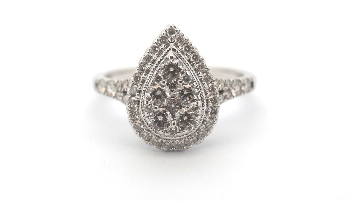 9ct White Gold Pear Cluster Diamond Ring (Size O) - 504175