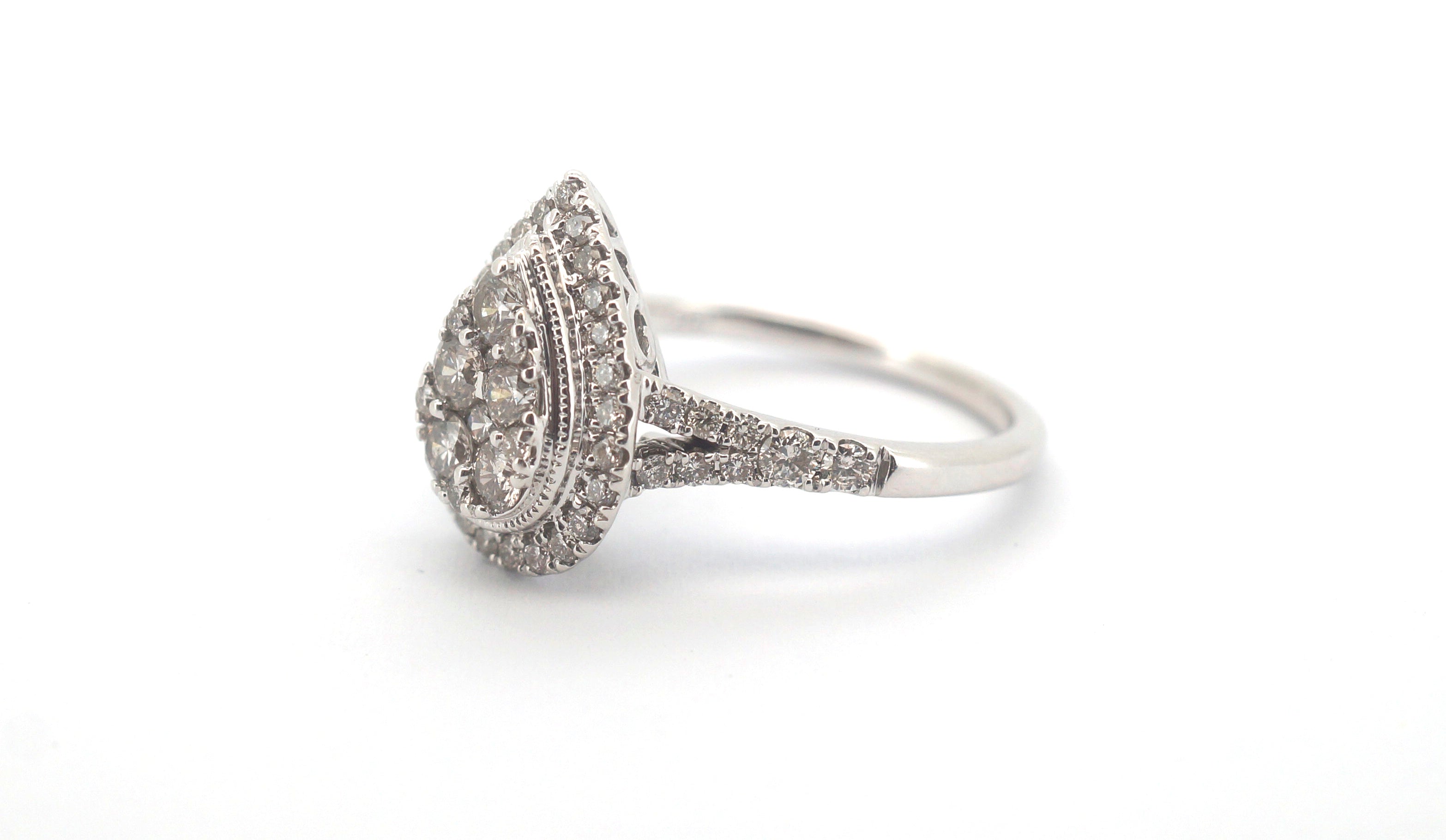 9ct White Gold Pear Cluster Diamond Ring (Size O) - 504175