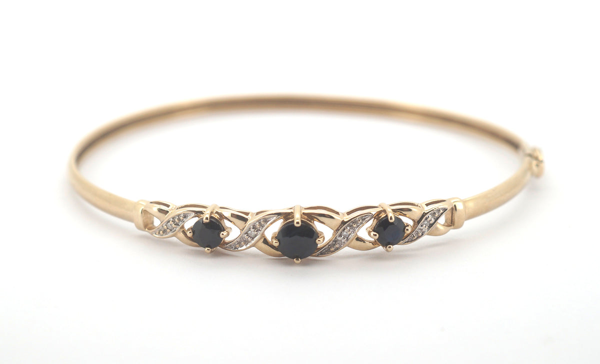 9ct Yellow Gold Sapphire & Diamond Bangle - 506398
