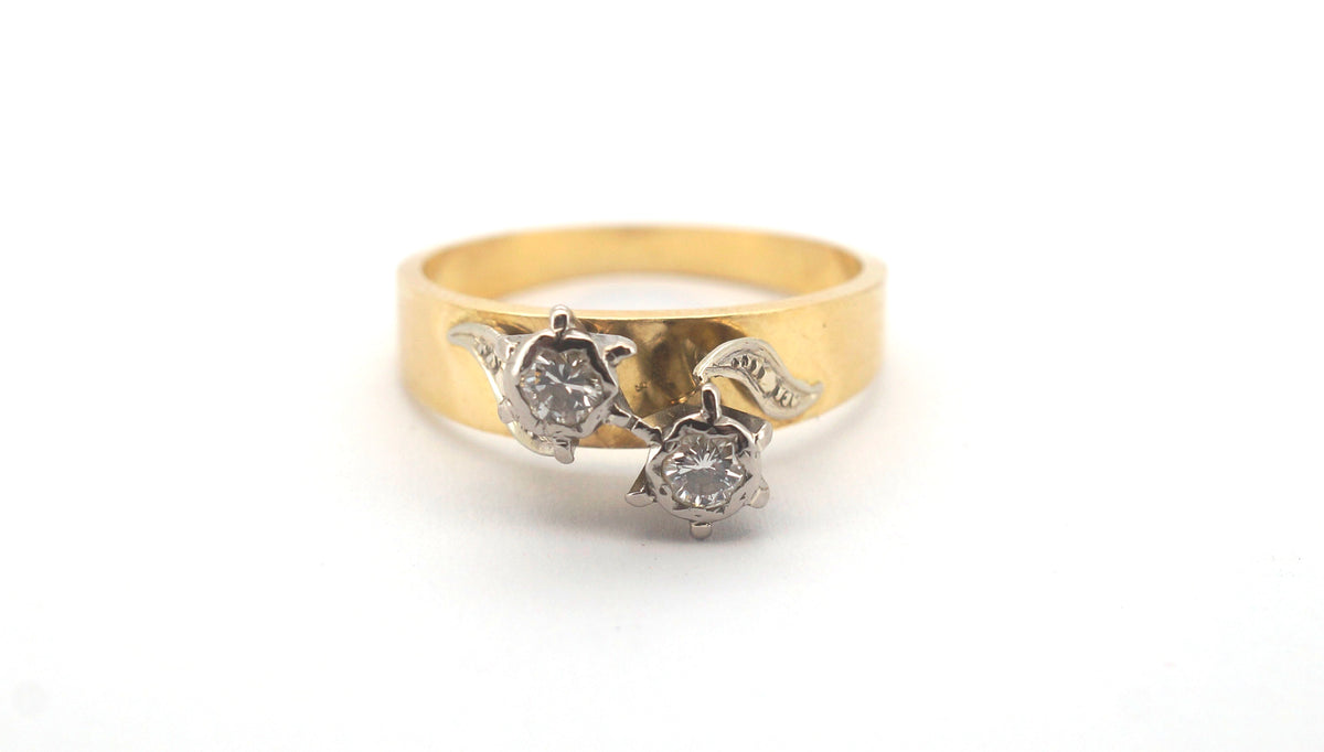 18ct Yellow & White Gold Toi Et Moi Ring (Size L 1/2) - 506208