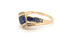 Ladies 9ct Yellow Gold Synthetic Sapphire Ring (Size T) - 505558