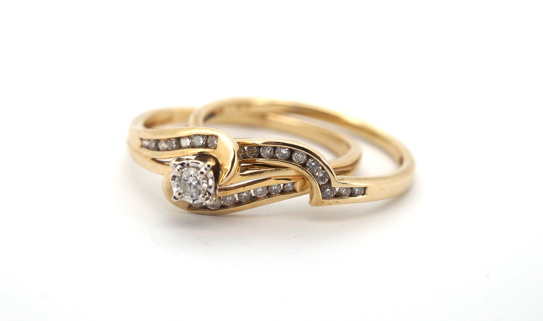 Ladies 9ct Yellow & White Gold Engagement Ring Set (Size T 1/2) - 507047